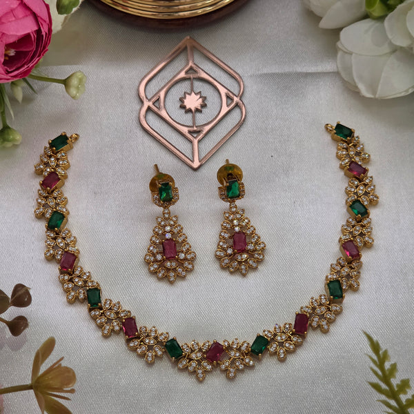 Short necklace, set with American Diamond stones. Ahankaraka AKSN46.