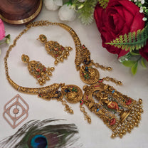 Mid length necklace, Krishna motif and Enamel paint. Ahankaraka AKMLN03.