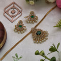 Choker necklace, set with American Diamond stones and emerald. Ahankaraka AKCK15.