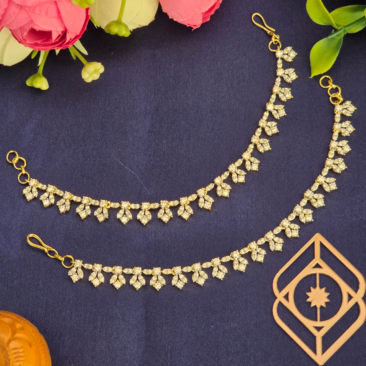 Ear chains, set with American Diamond stones. Ahankaraka AKECH30.