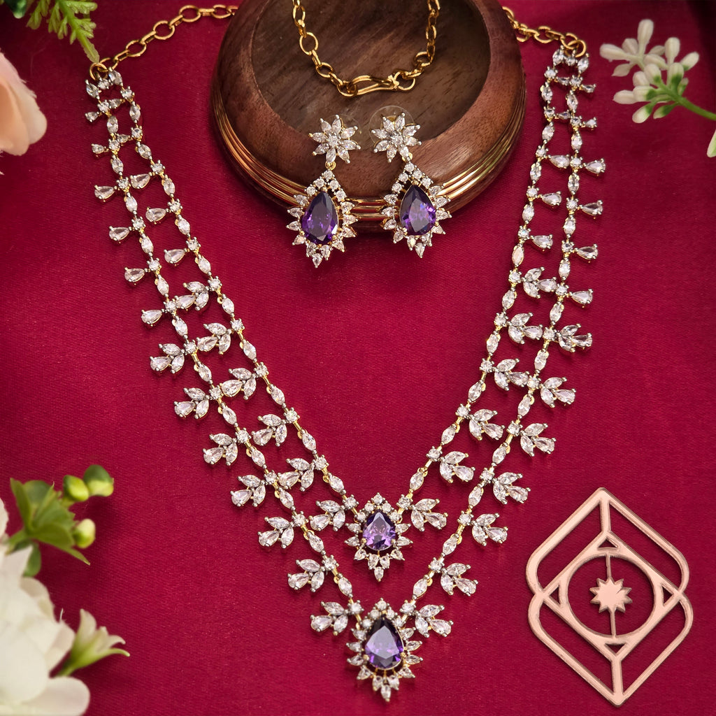 Short necklace, set with American Diamond stones. Ahankaraka AKSN18.