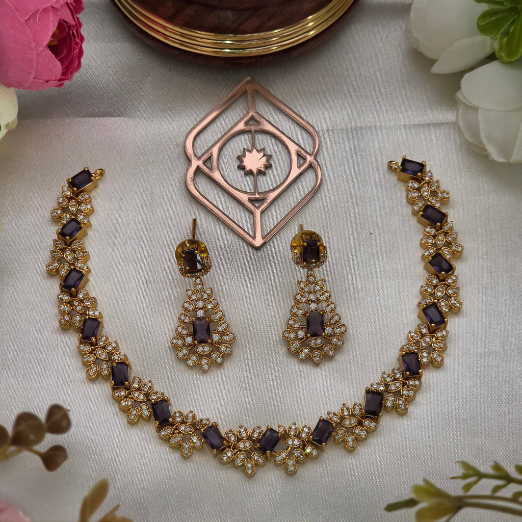 Short necklace, set with American Diamond stones and white stones. Ahankaraka AKSN47.