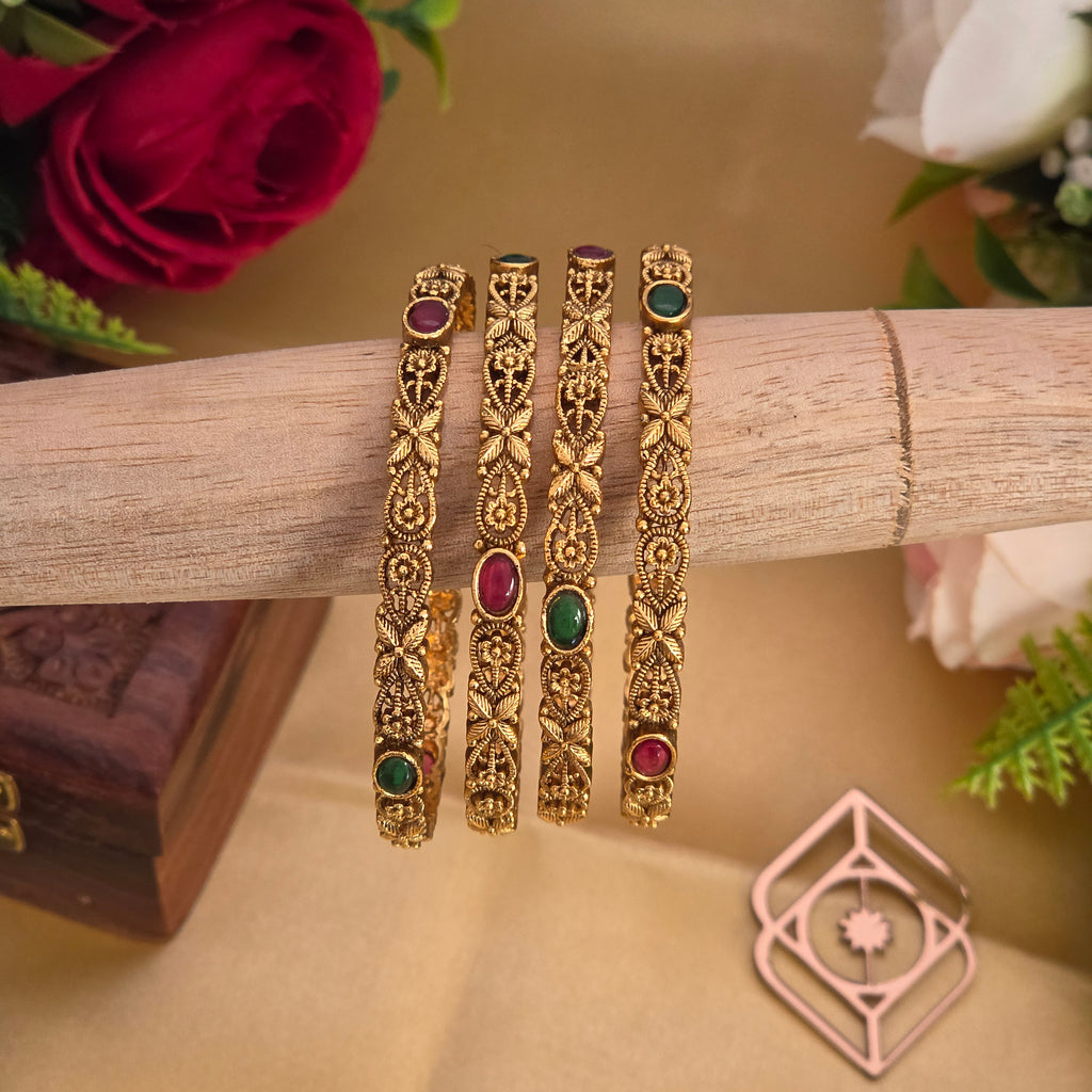 Bangles, floral motif and multi stone. Ahankaraka AKBA101.