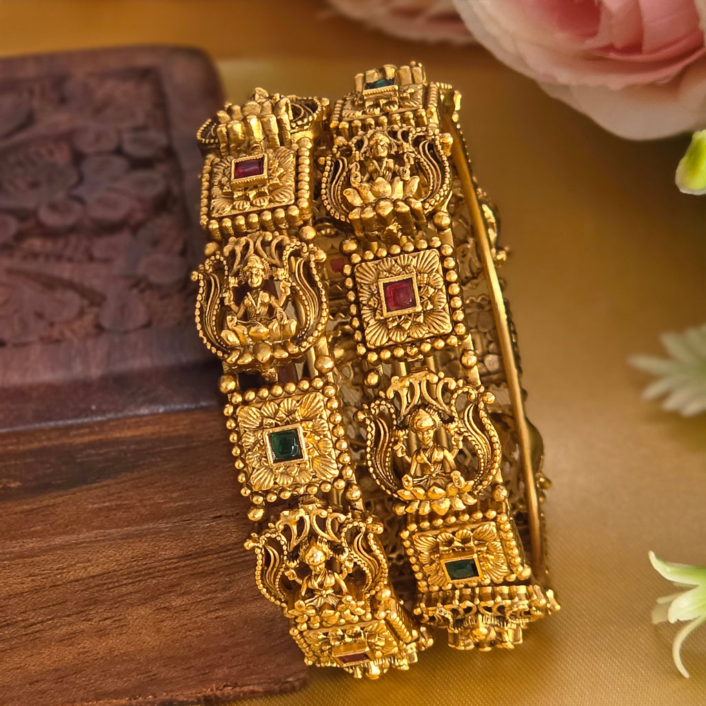 Bangles, set with stones in several colours, Lakshmi motif. Ahankaraka AKBA89.
