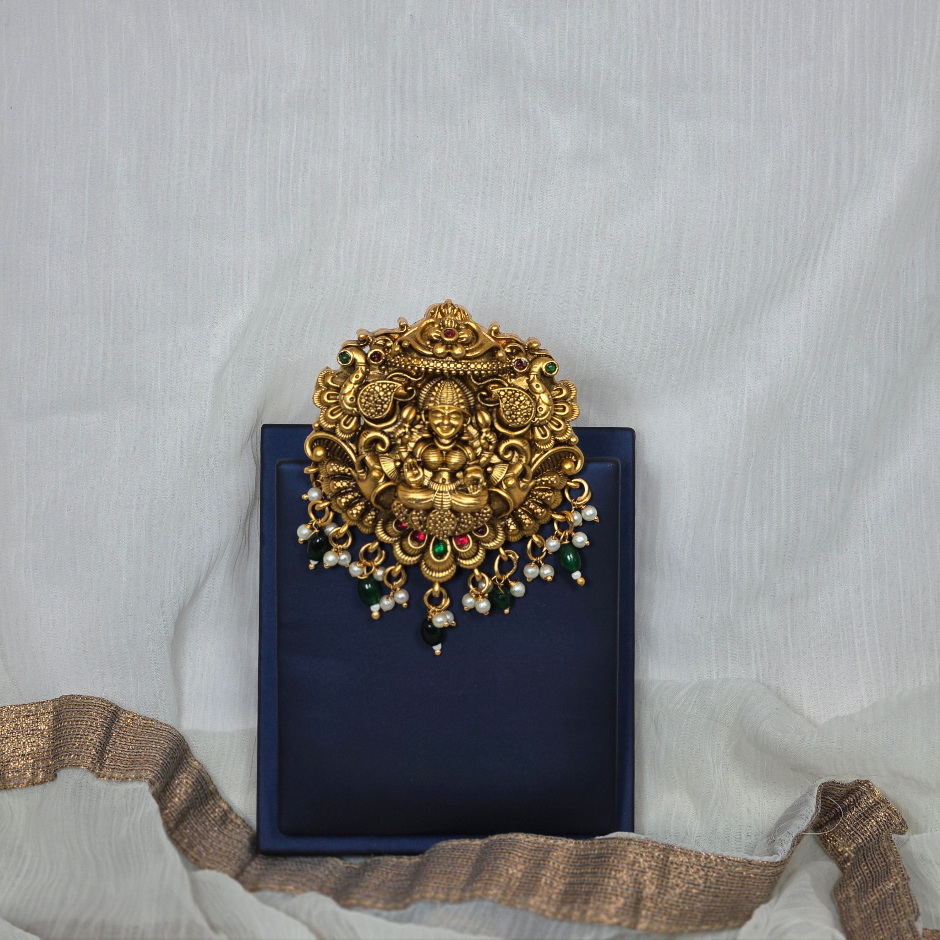 Lakshmi Pecock Hair Pin with pearl and Green Beads