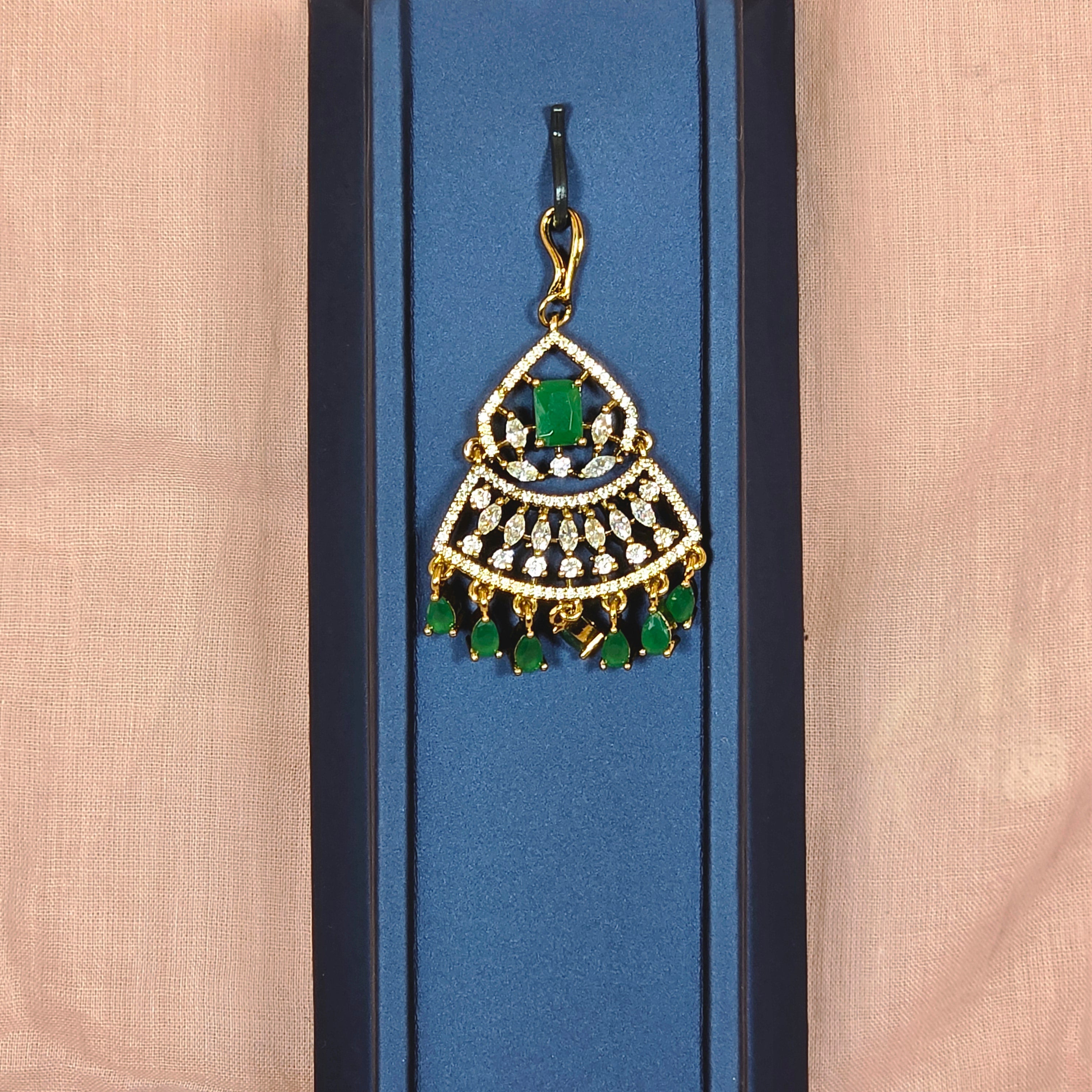 Elegant Square Emerald Stone Maangtikka