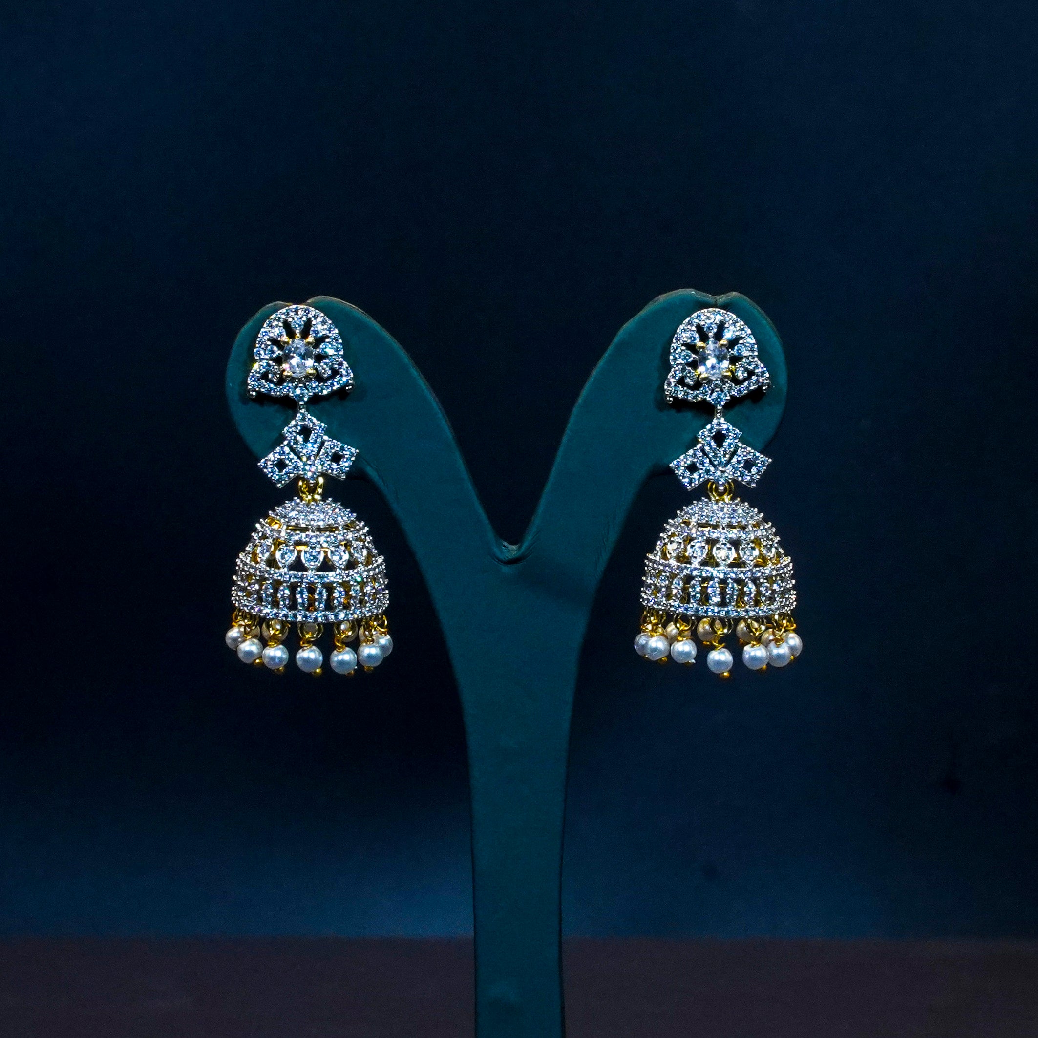 Exquisite GJ Polish AD Stones White Jhumukas