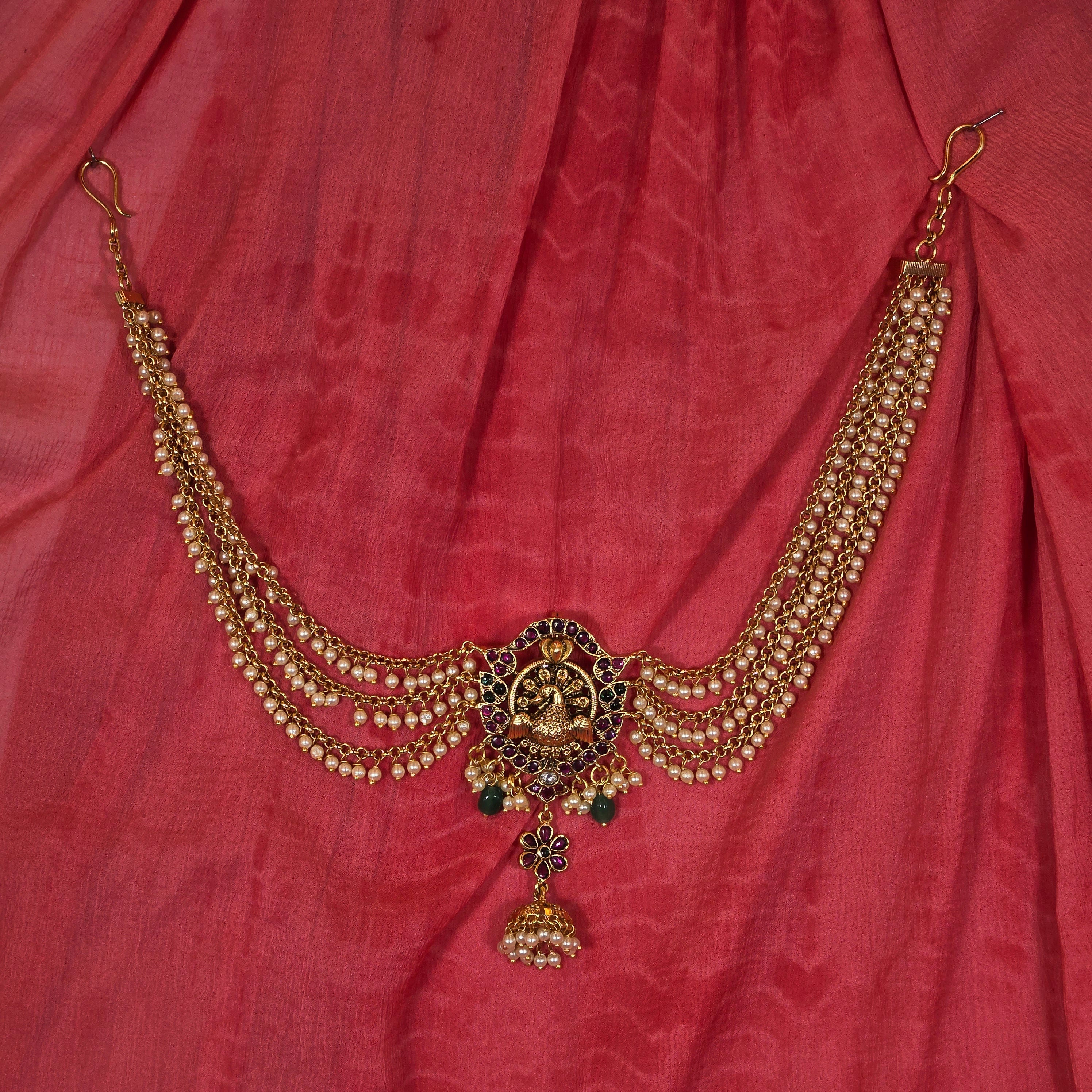 Peacock Floral Jadabilla with Pearl Earchains