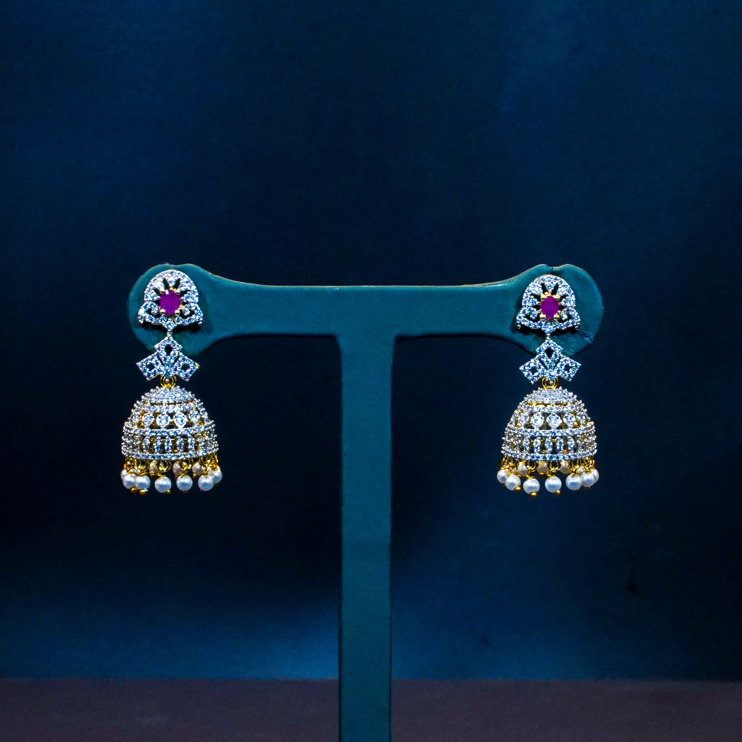 Exquisite GJ Polish AD Stones Ruby Jhumukas