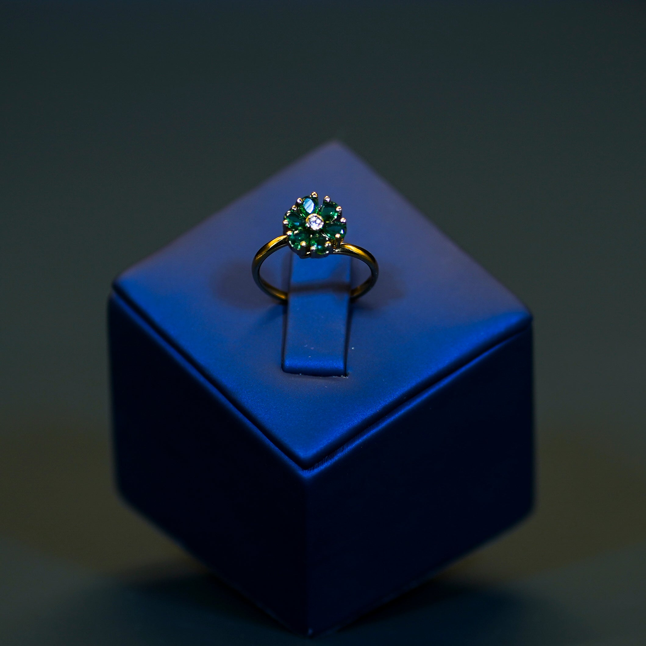 Radiant Green Floral Finger Ring