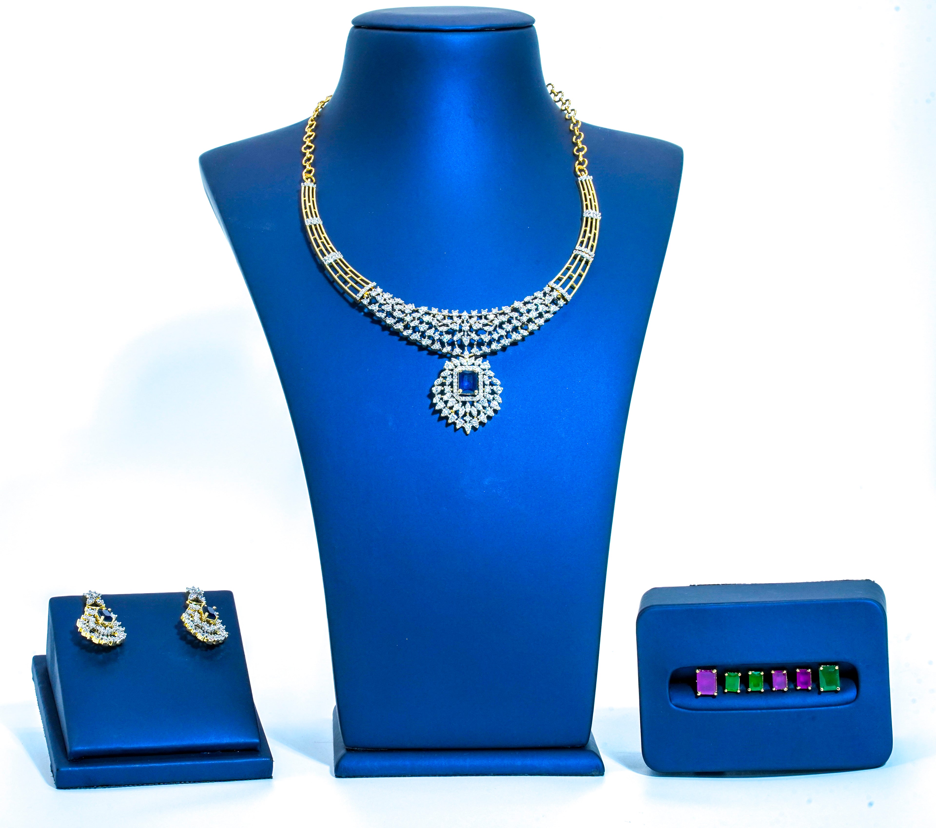 American Dimond Floral Design Interchangeable Stones Short Necklace