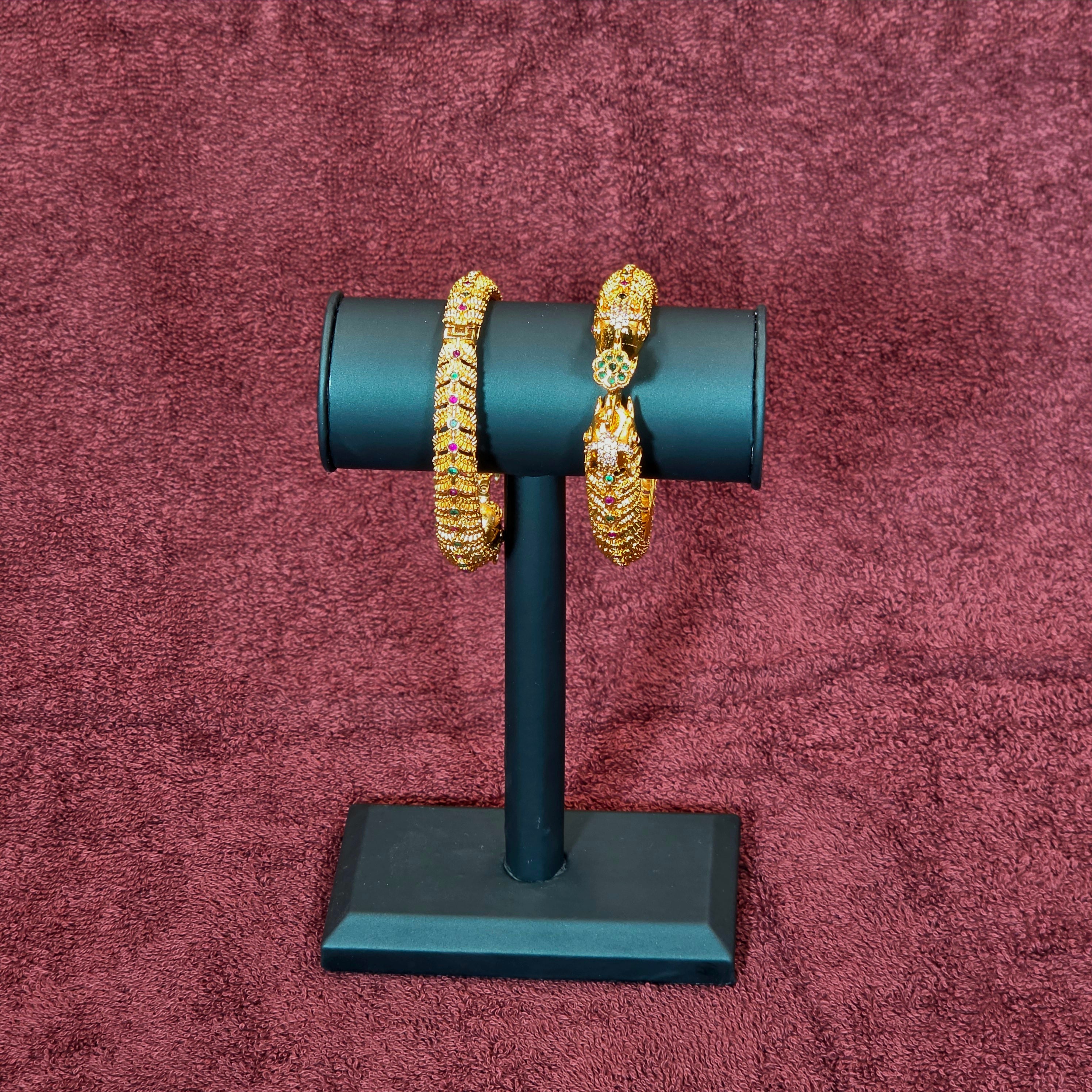 Exclusive Gold Alike Floral Stones Screw Bangles