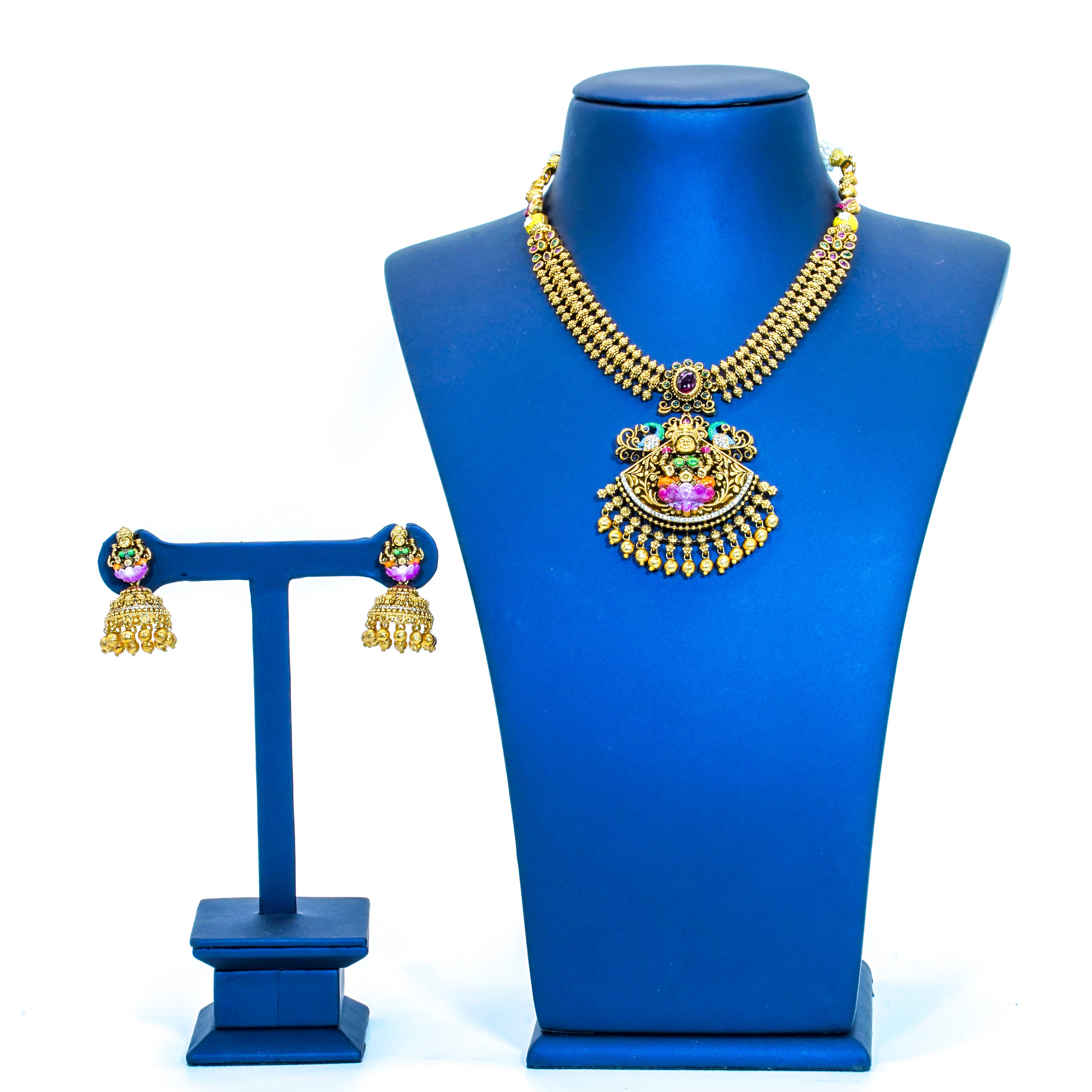 Elegant Enamel Painted Lakshmi Pendant Short Necklace