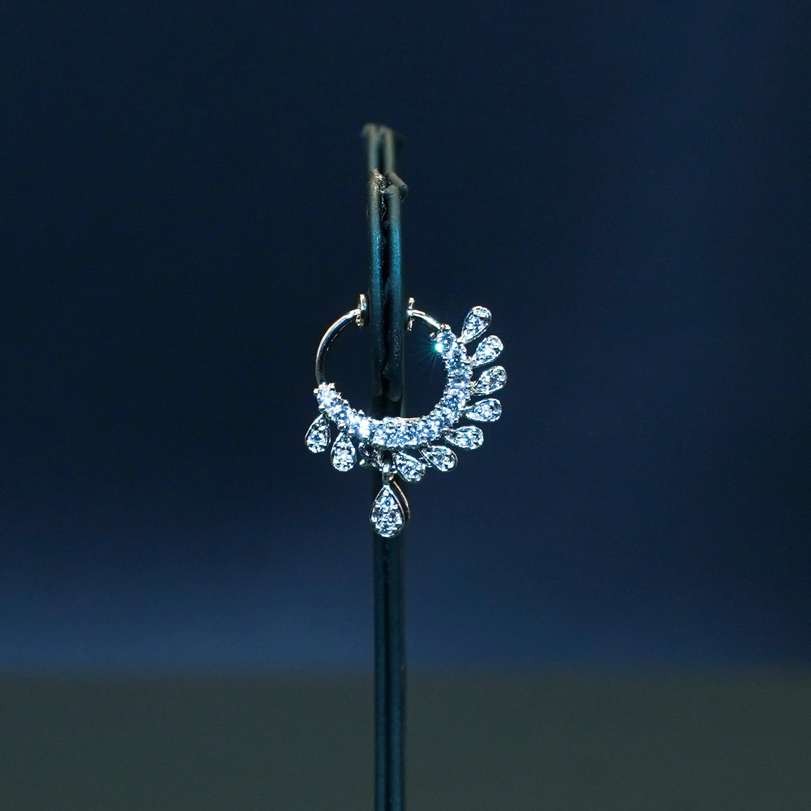Radiant Silver Polish AD Stones Left Side Nosepin