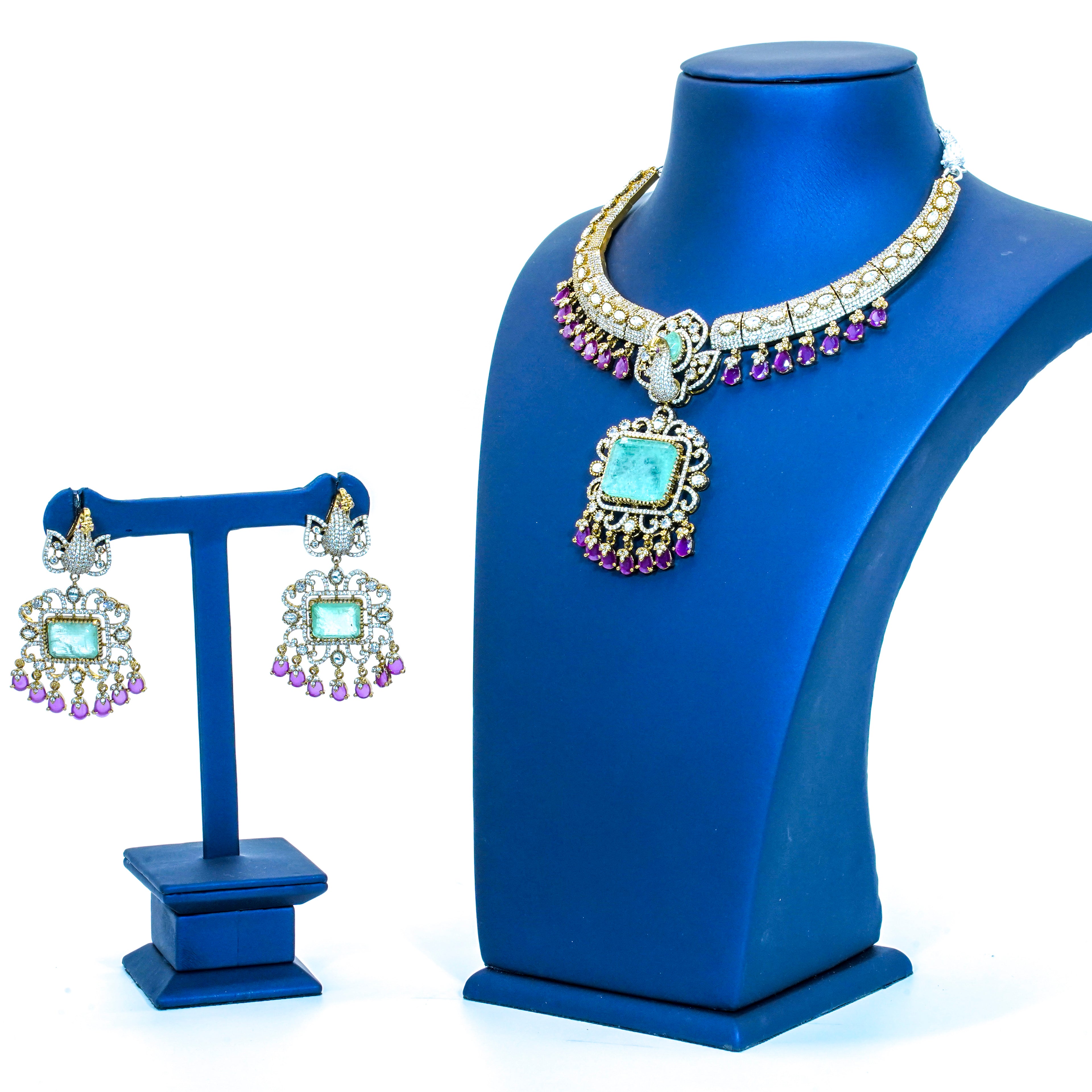 Victoria Moissanite Stones Peacock Design Short Necklace