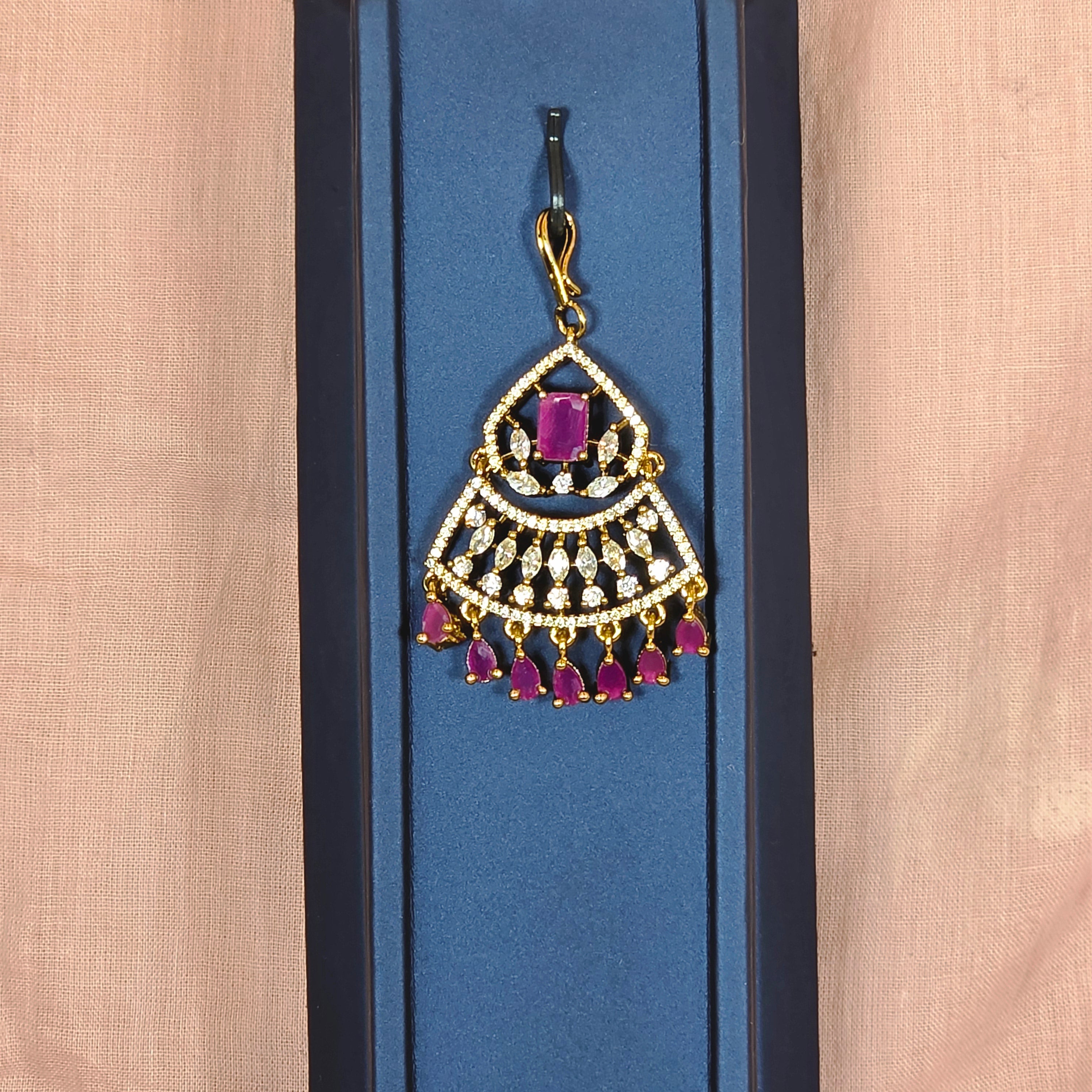 Elegant Square Ruby Stone Maangtikka