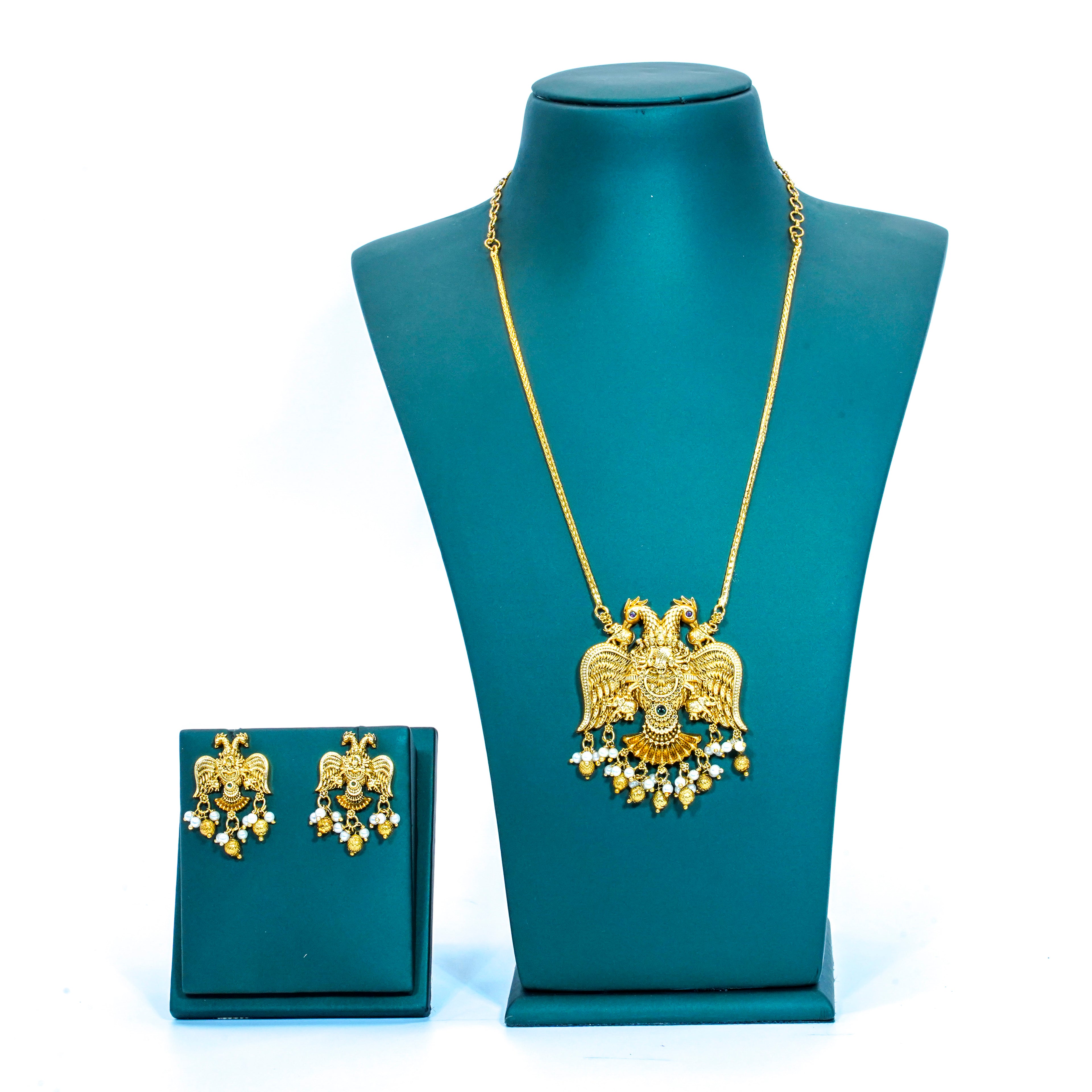 Gold Alike Gandaberunda Pendant Short Necklace Set
