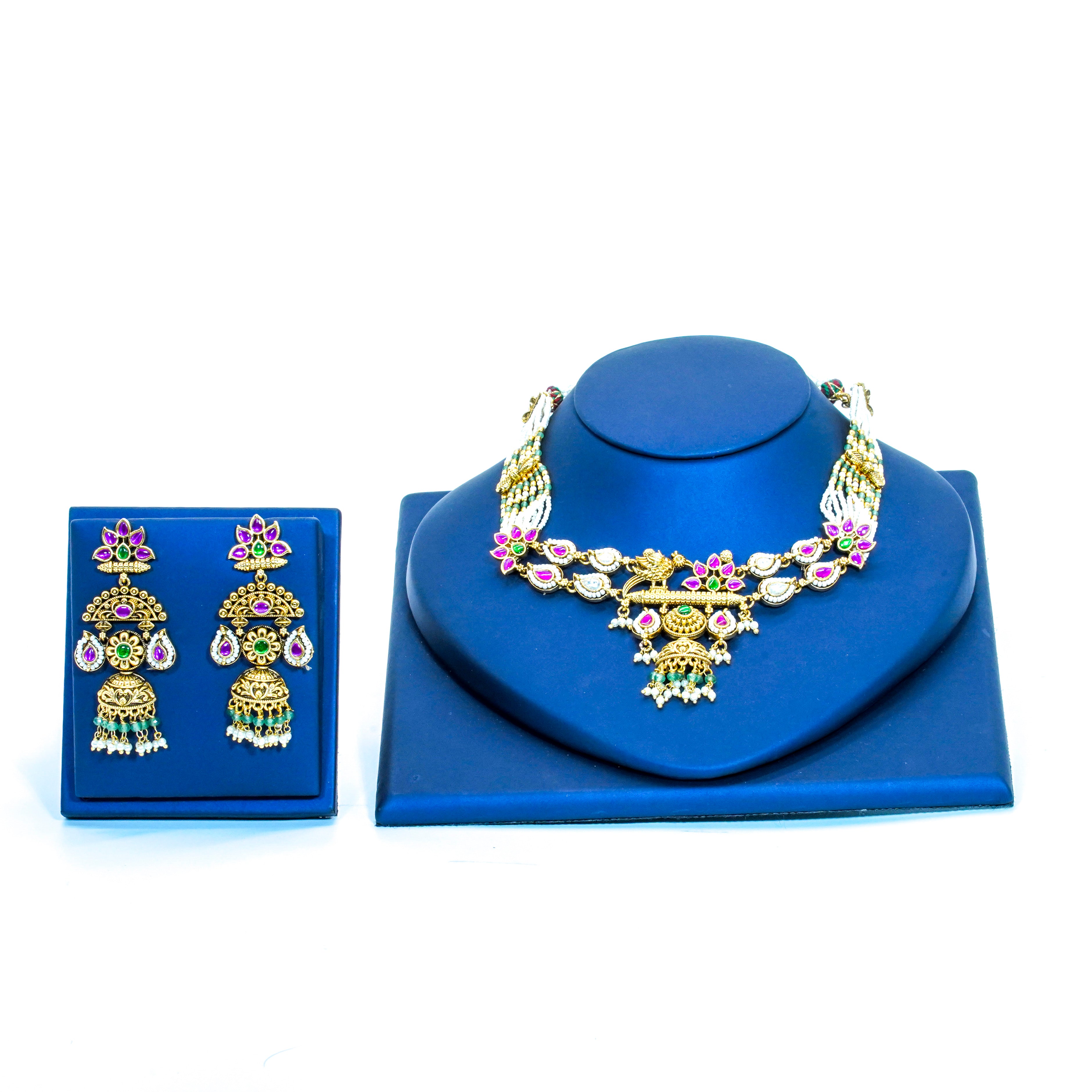 Moissanite Peacock Floral Design Short Necklace