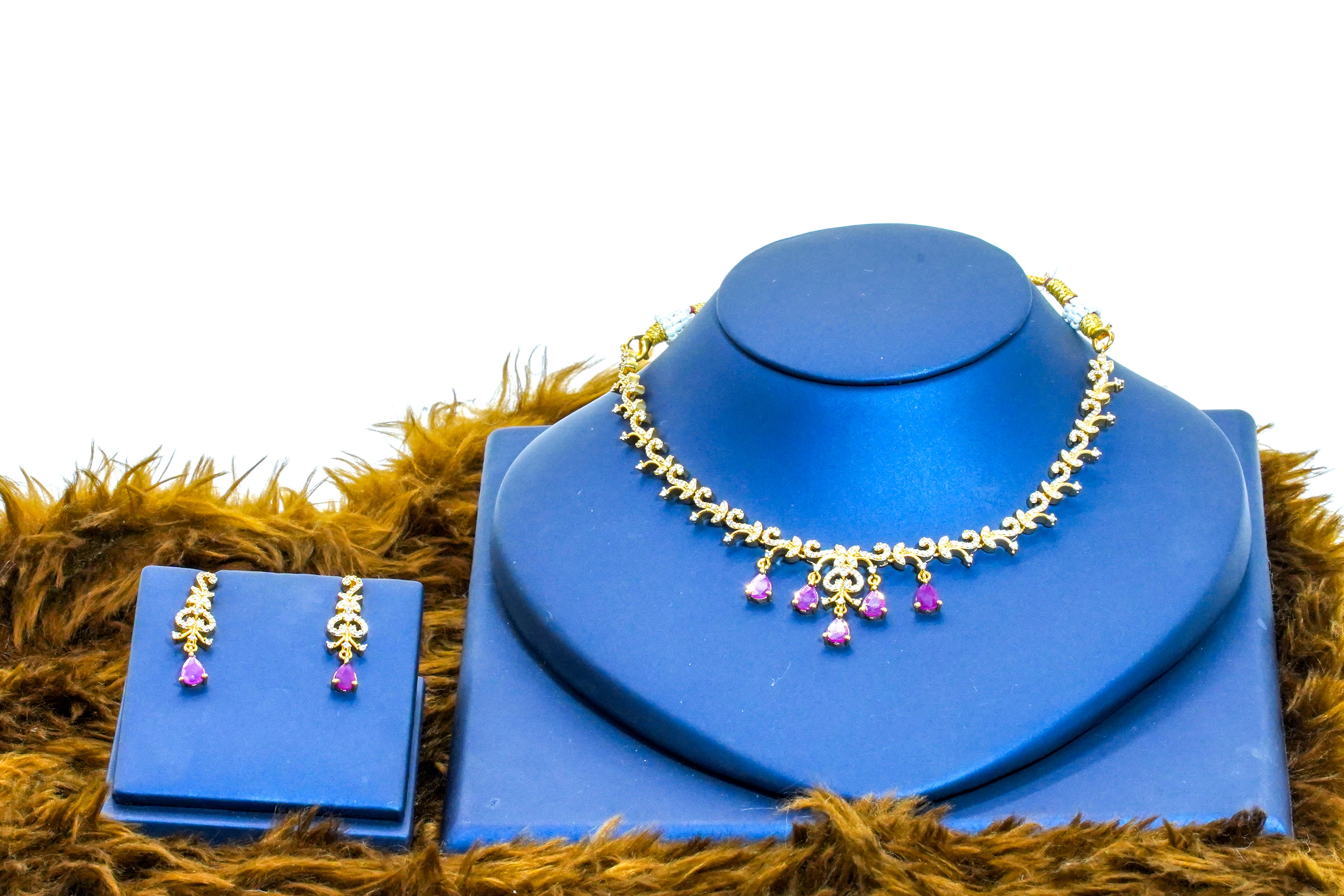 AD Peacock Design Ruby Stones Short Necklace