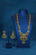 Stunning Enamel Painted Lakshmi Peacock Long Necklace