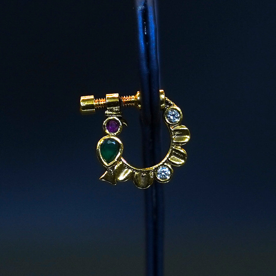 Parrot Design Multi Stones Right Side Nosepin