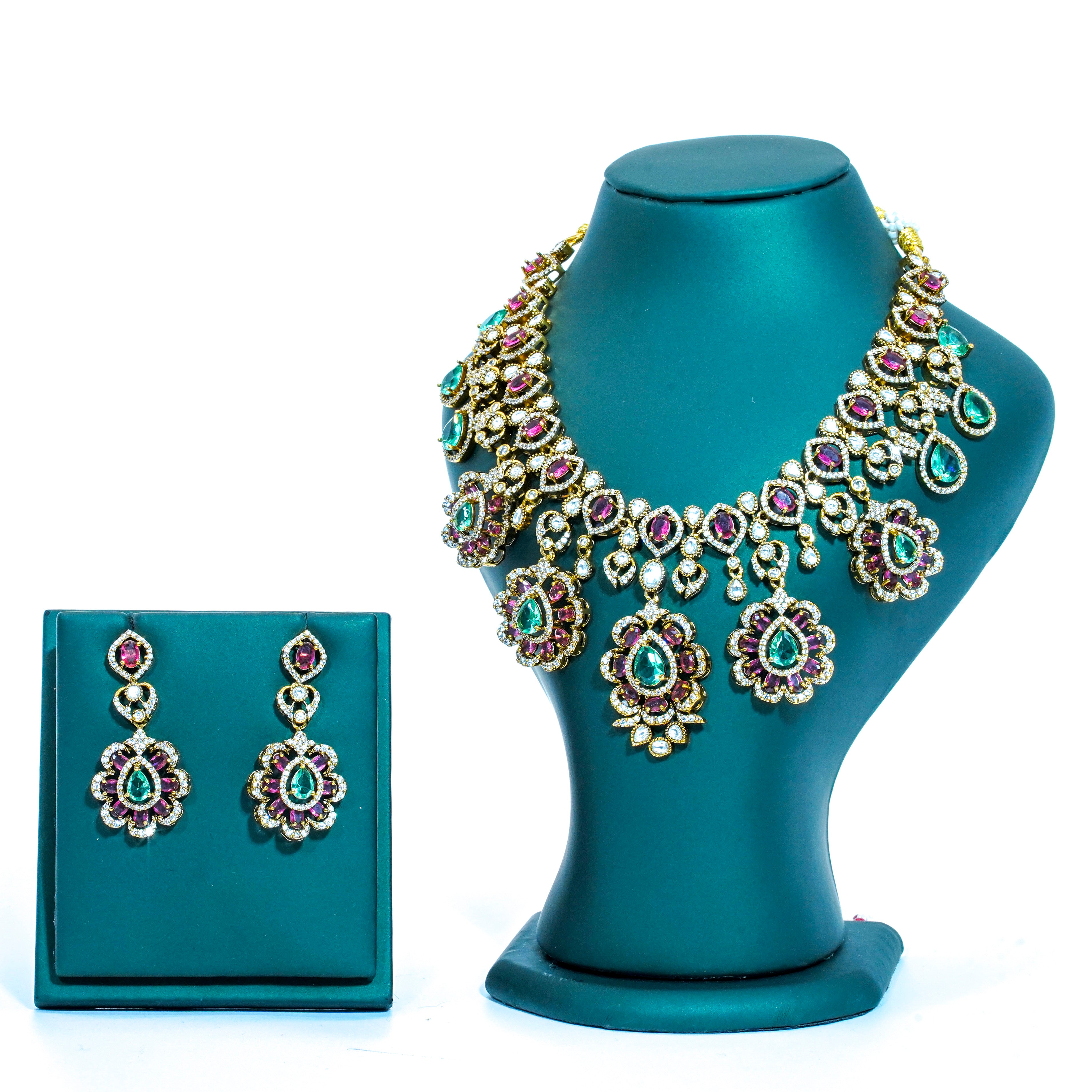 Moissanite Floral Design Multi Stones Short Necklace