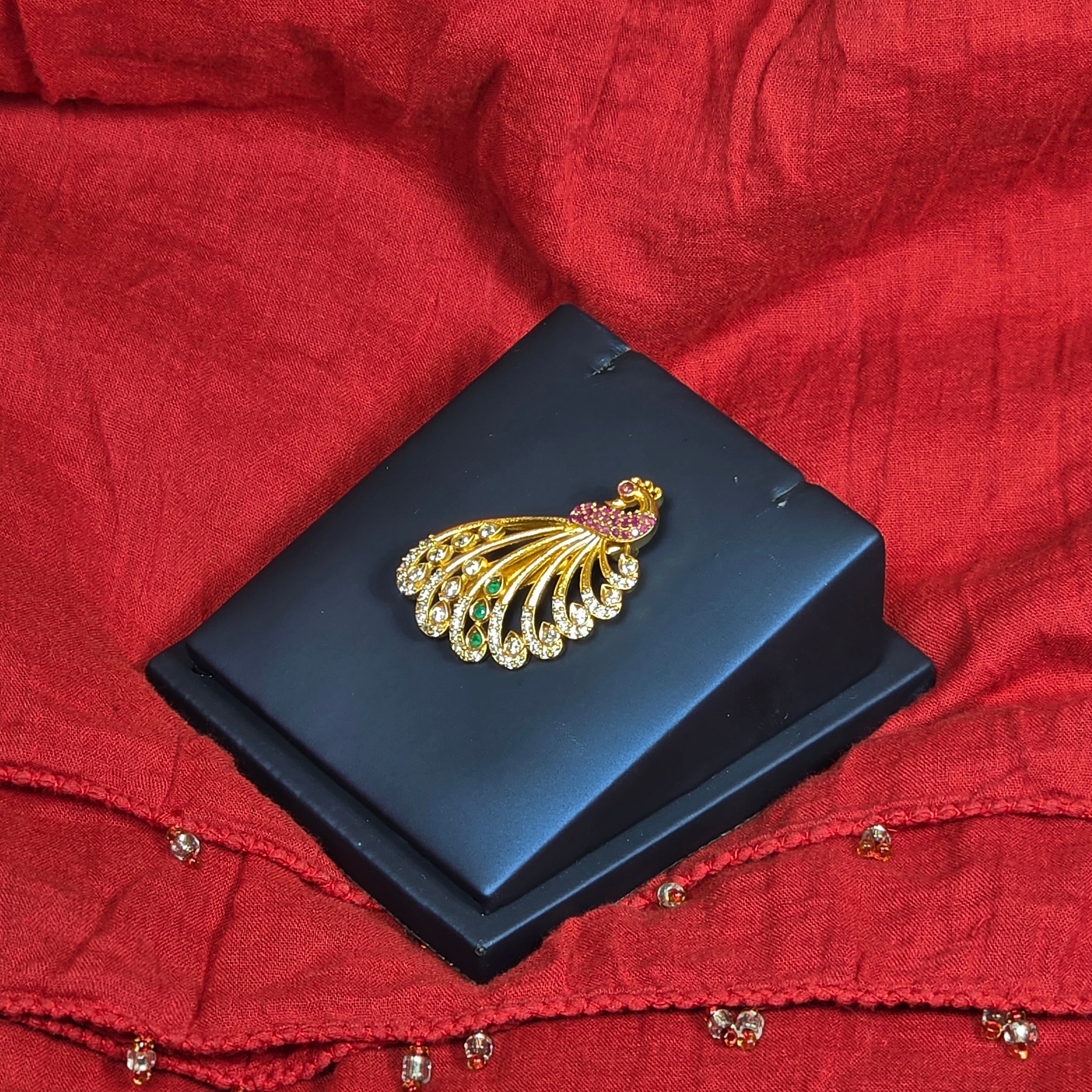 Peacock Design AD Stones Saree Pin
