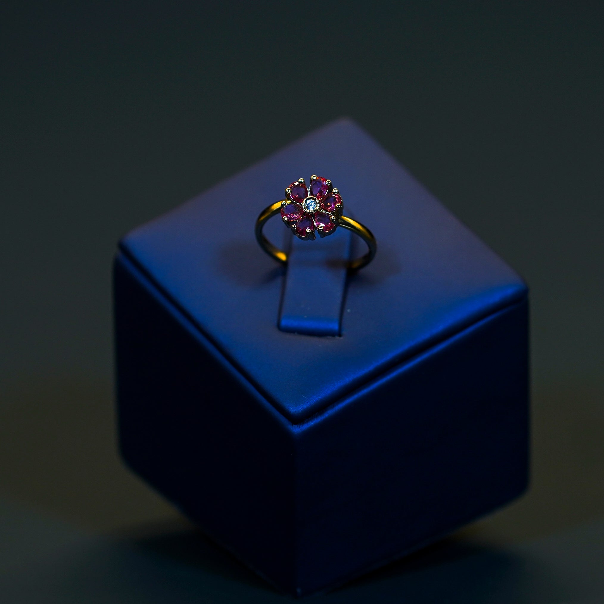 Radiant Ruby Floral Finger Ring