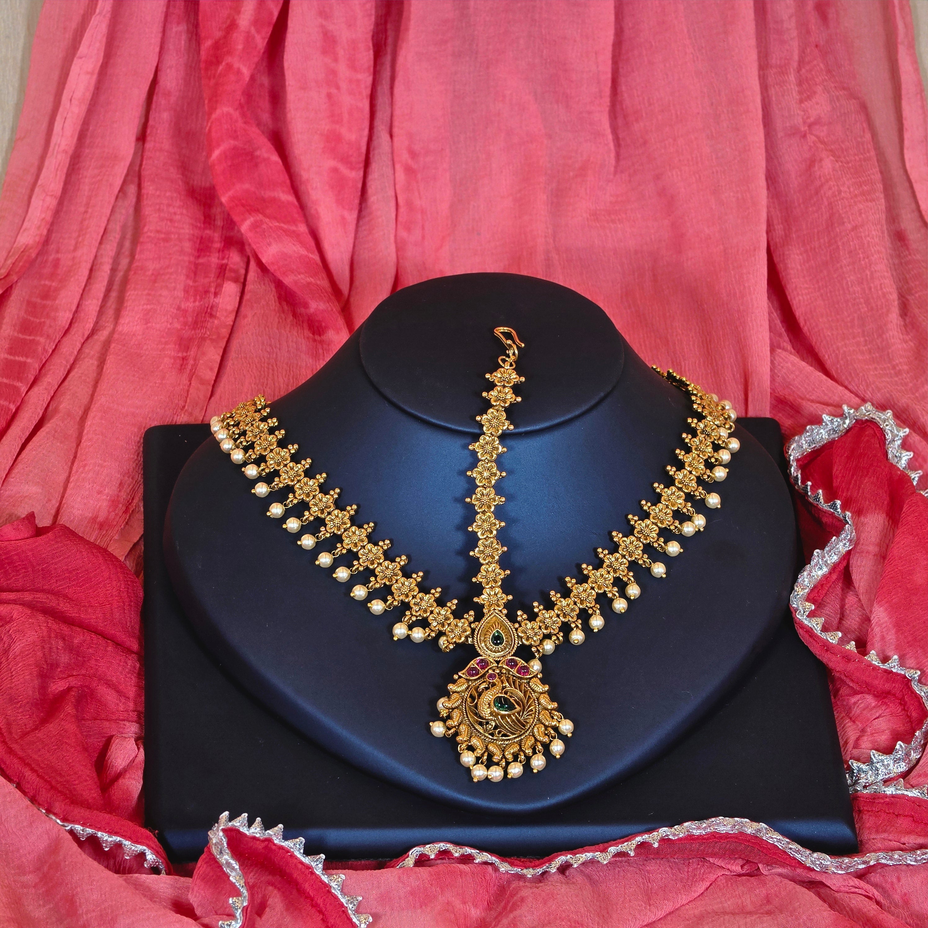 Peacock and Floral Design Three Side Bridal Maangtikka