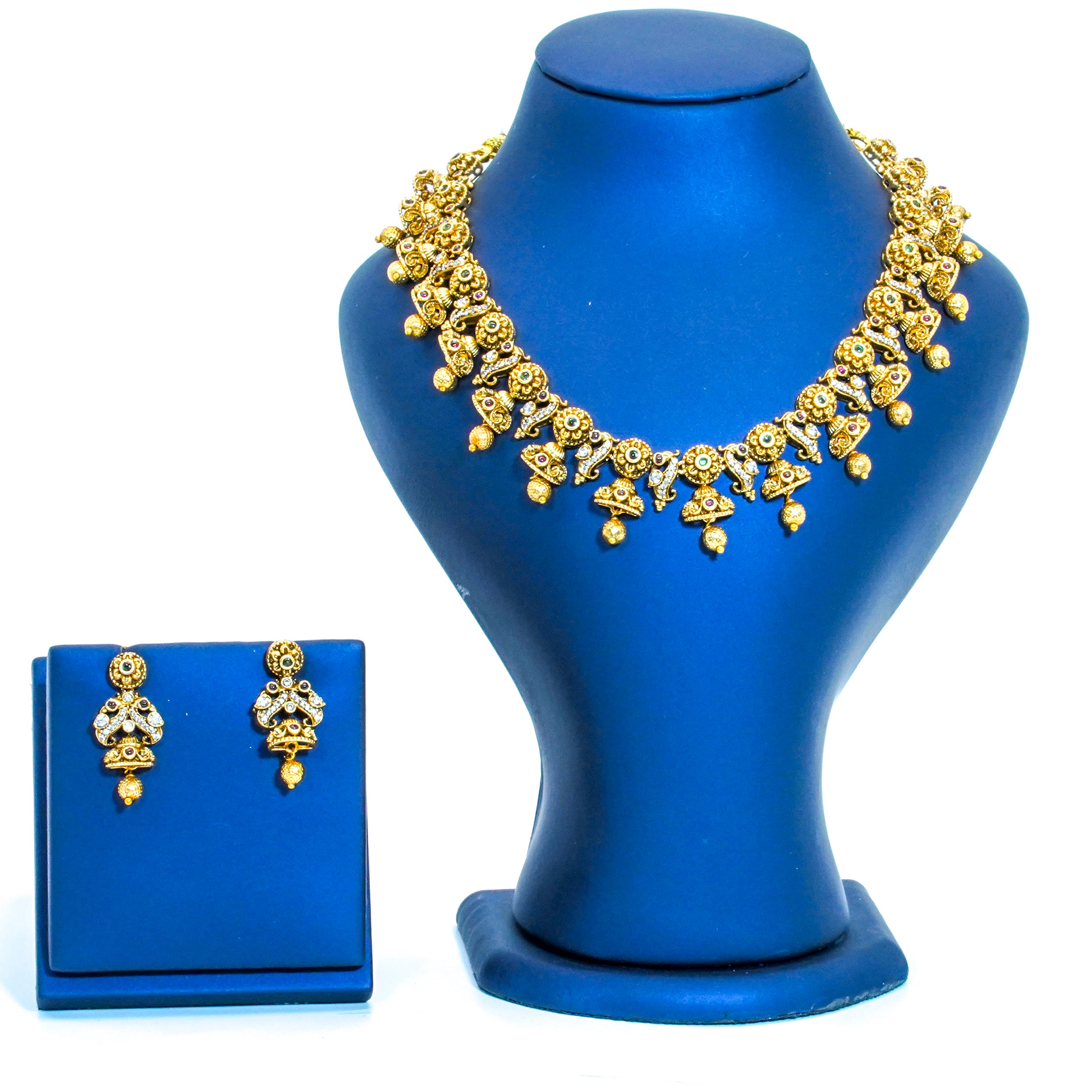 Antique Peacock Jhumuka Design Short Necklace