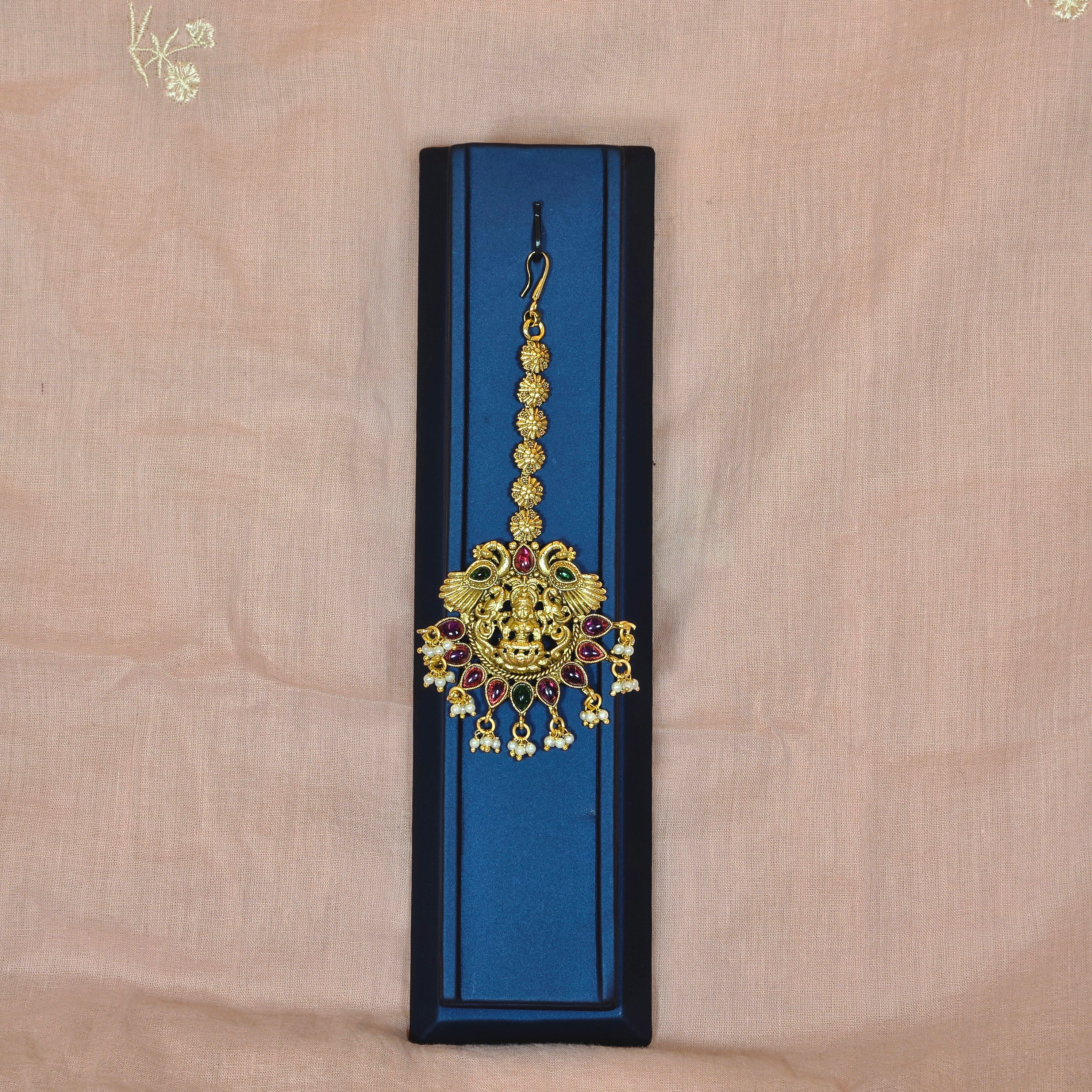 Lakshmi and Peacock Floral Design Maangtikka