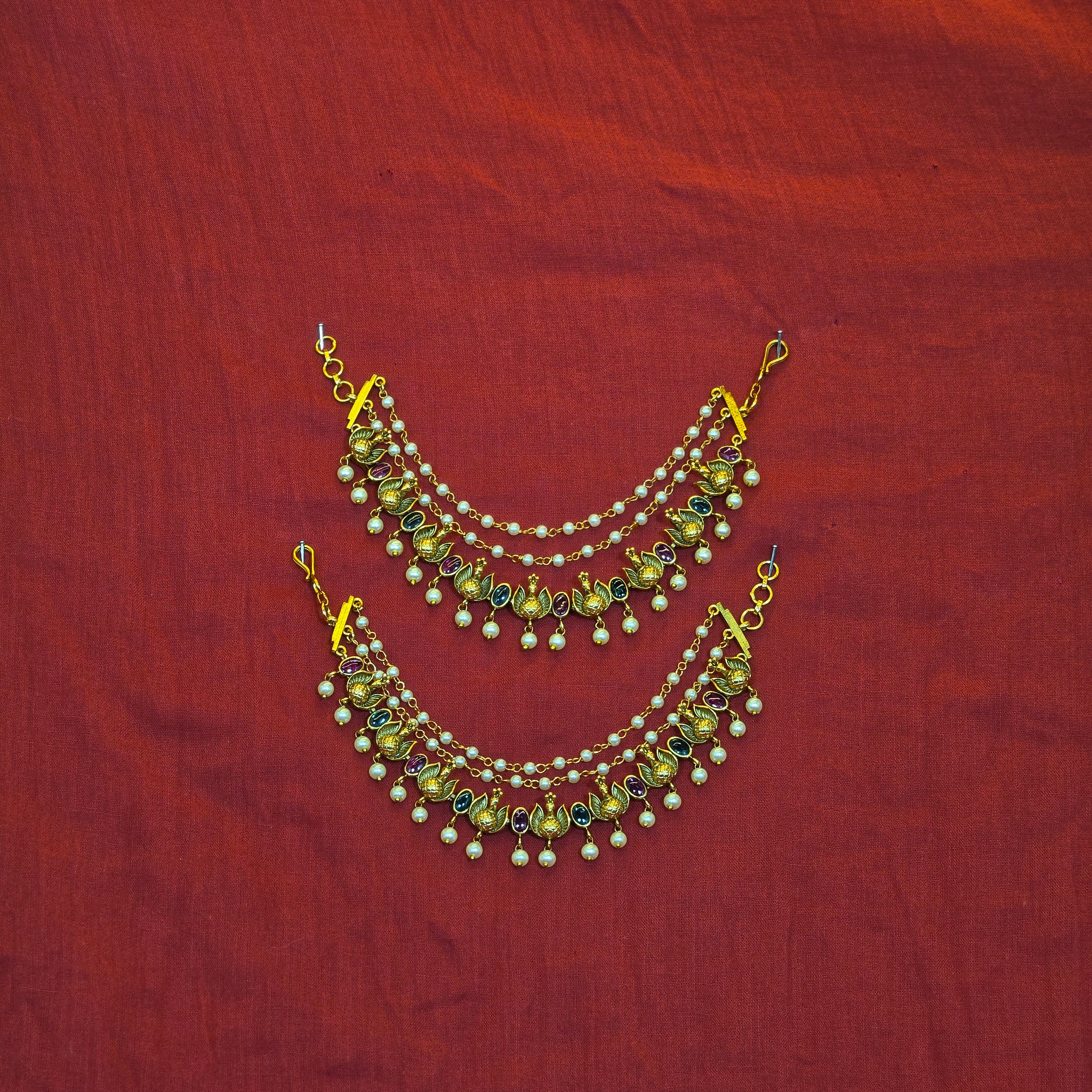 Exquisite Gold Alike Peacock Design Earchains / Mattal