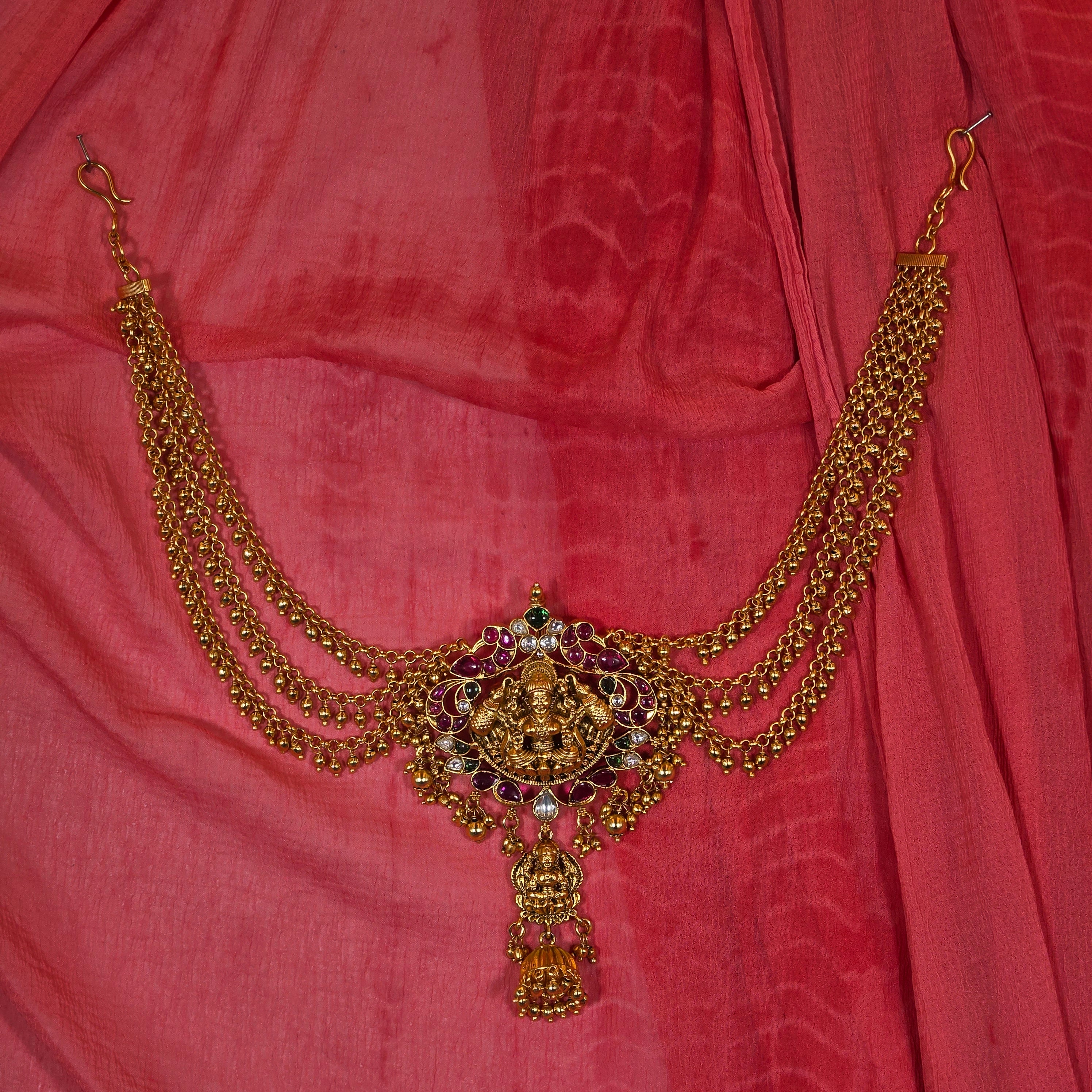 Lakshmi Peacock Design Jadabilla with Gold Earchains
