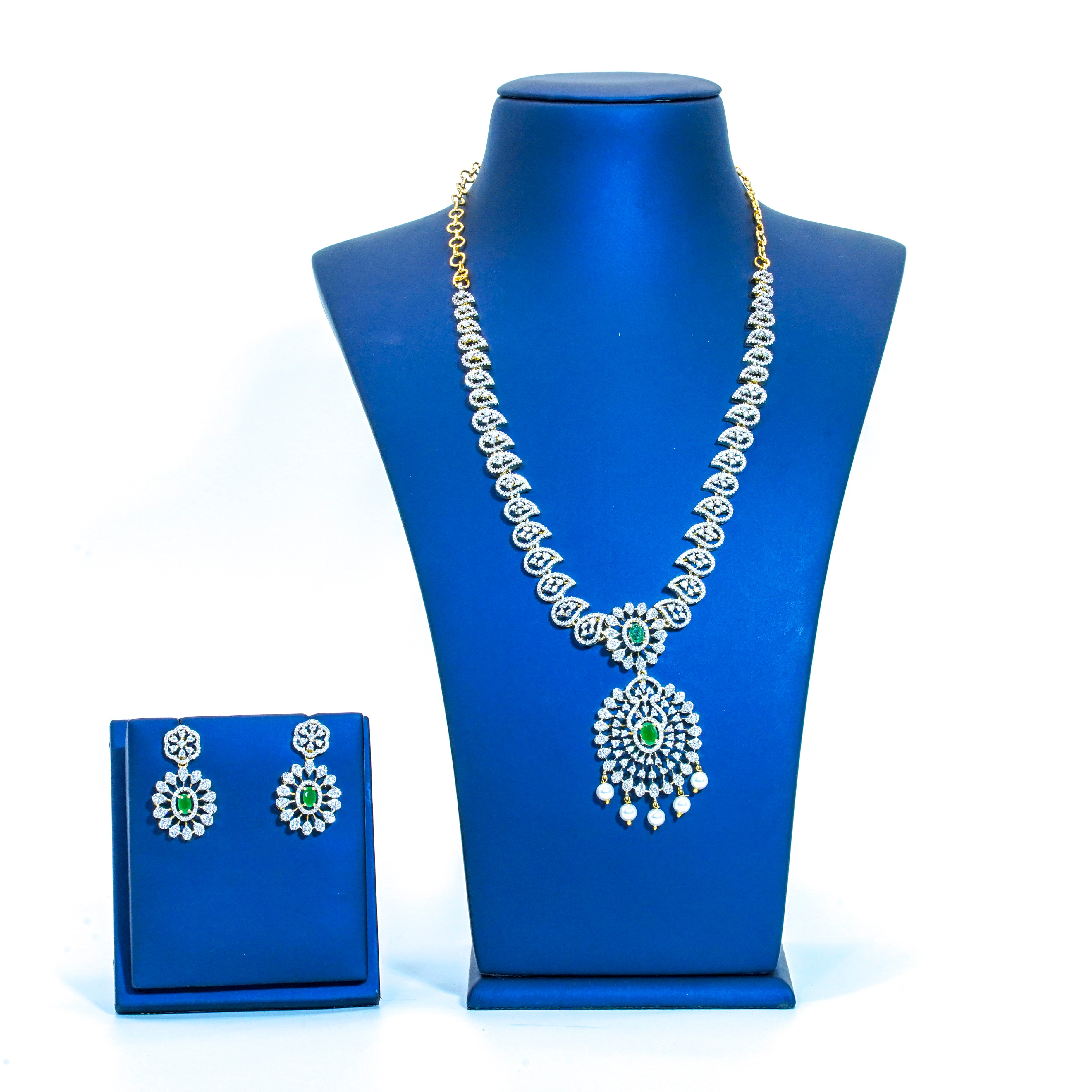 American Dimond Mango Design Emerald Stones Short Necklace
