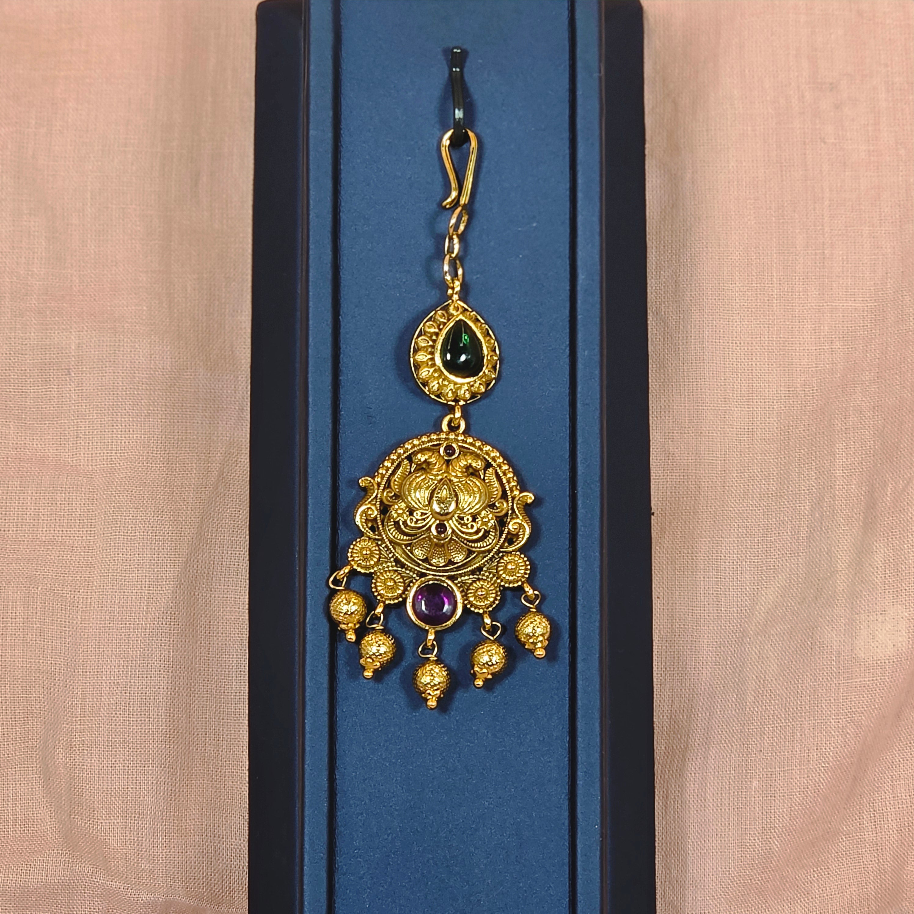 Peacock Design Maangtikka with Gold Beads