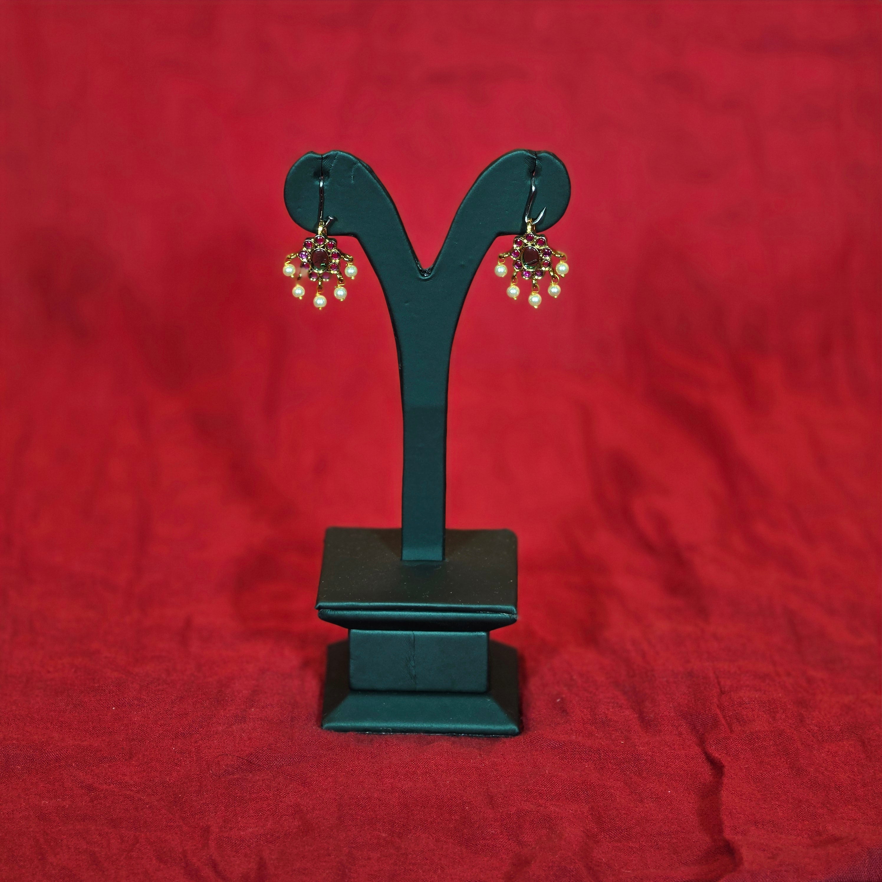 Gold Alike Ruby Floral Bugadi with Pearls