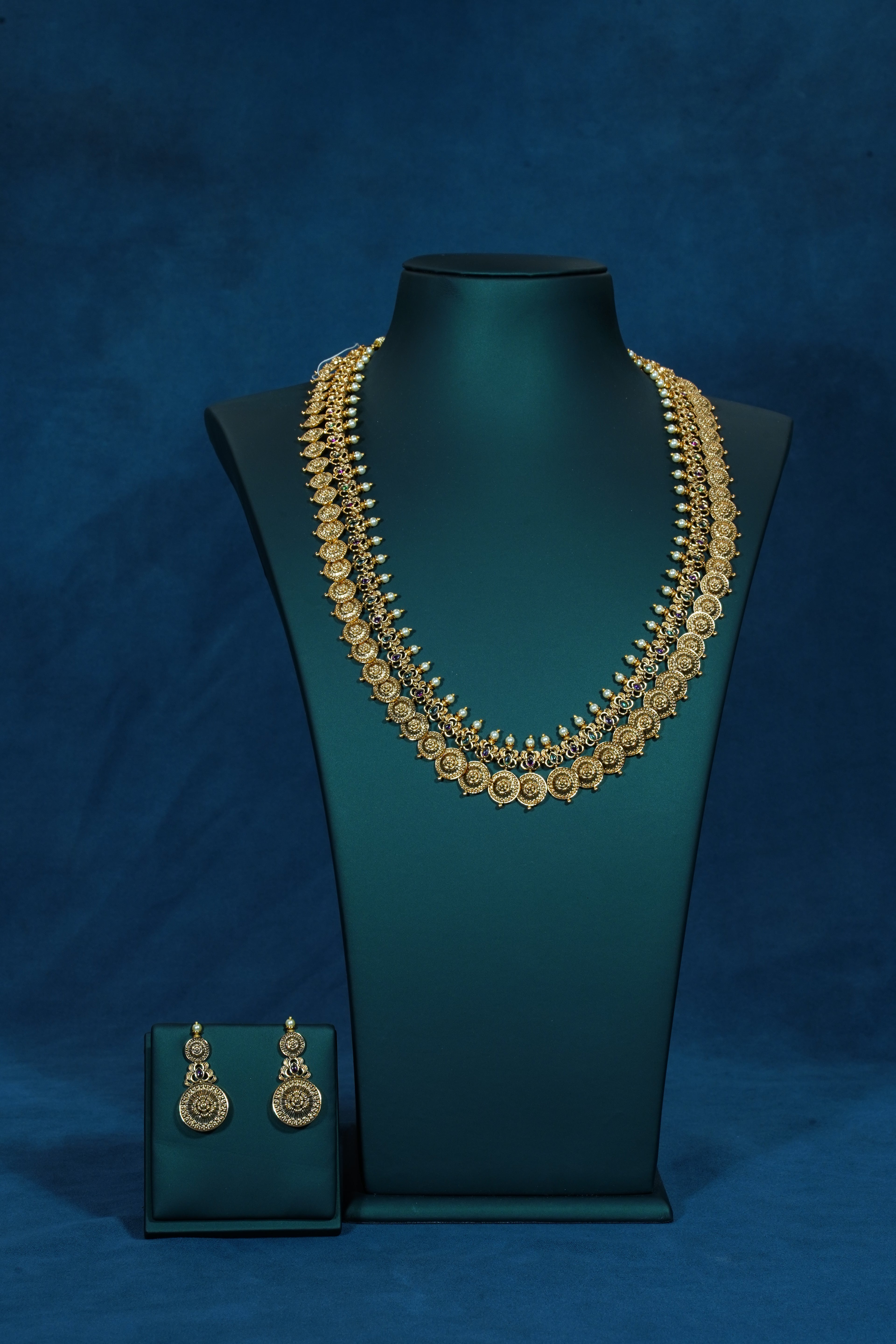 Kemp Stones Floral Coin Long Necklace with Pearls