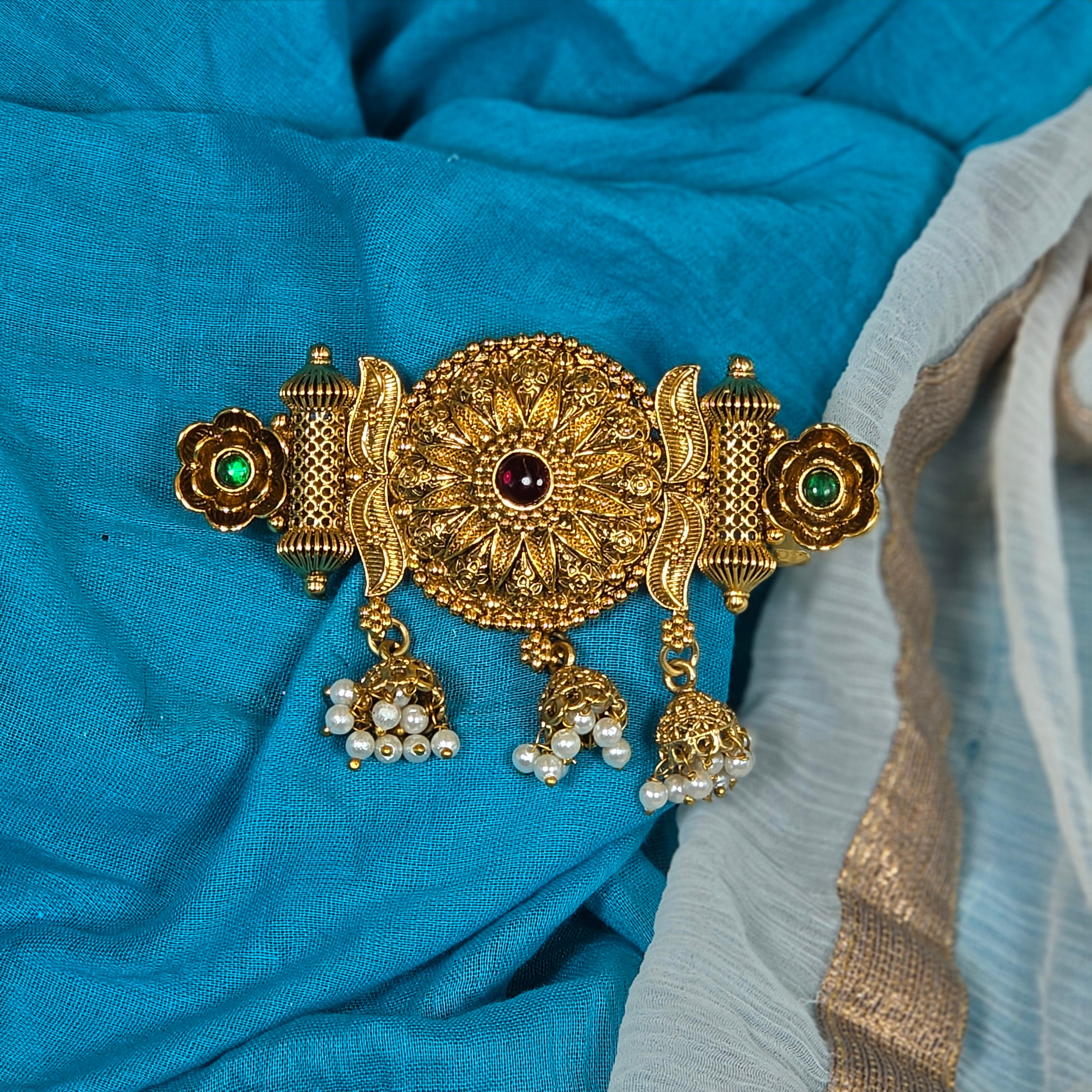 Antique Floral Jhumuka Design Hair Clip