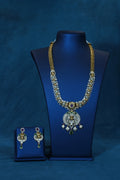Floral Lakshmi Peacock Long Necklace with CZ Stones