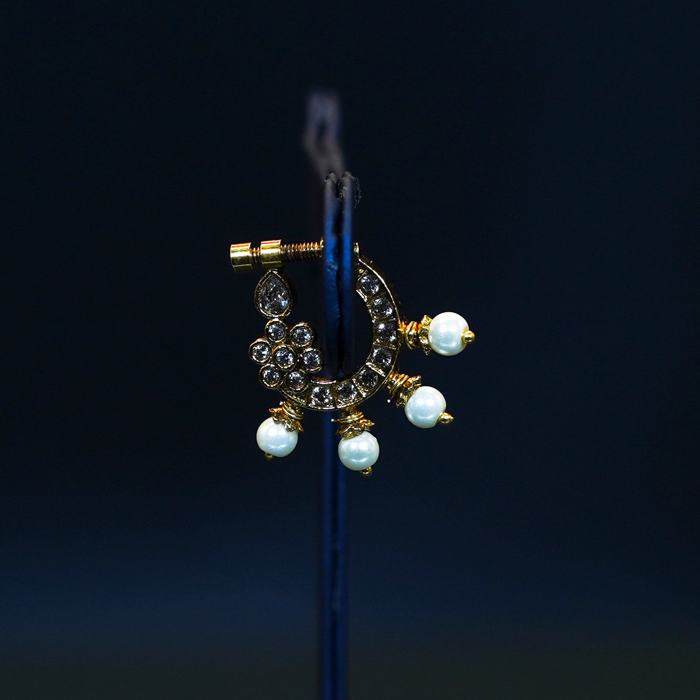 Floral Design White Stones Right Side Nosepin