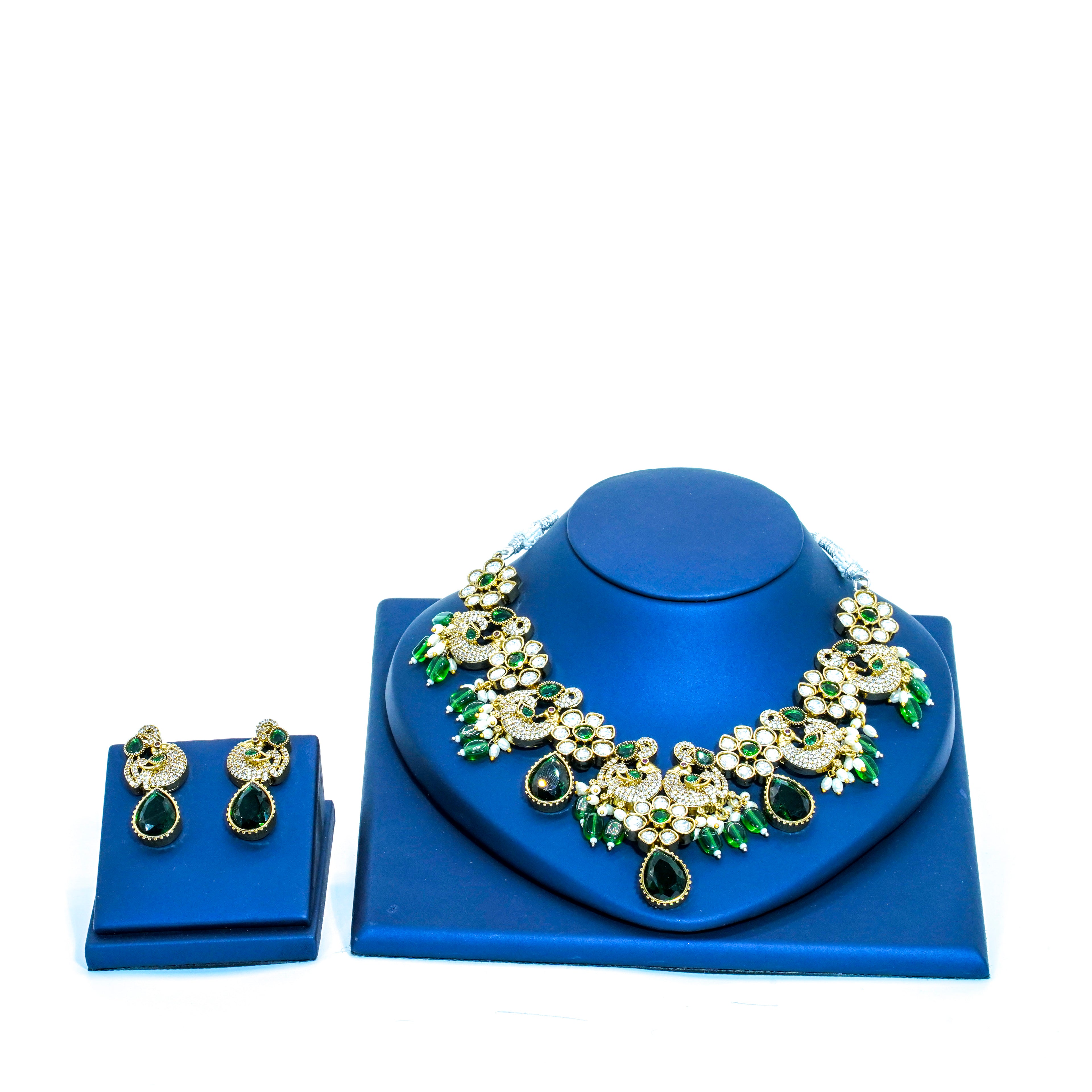 Vistoria Peacock Floral Design Short Necklace with Green Beads