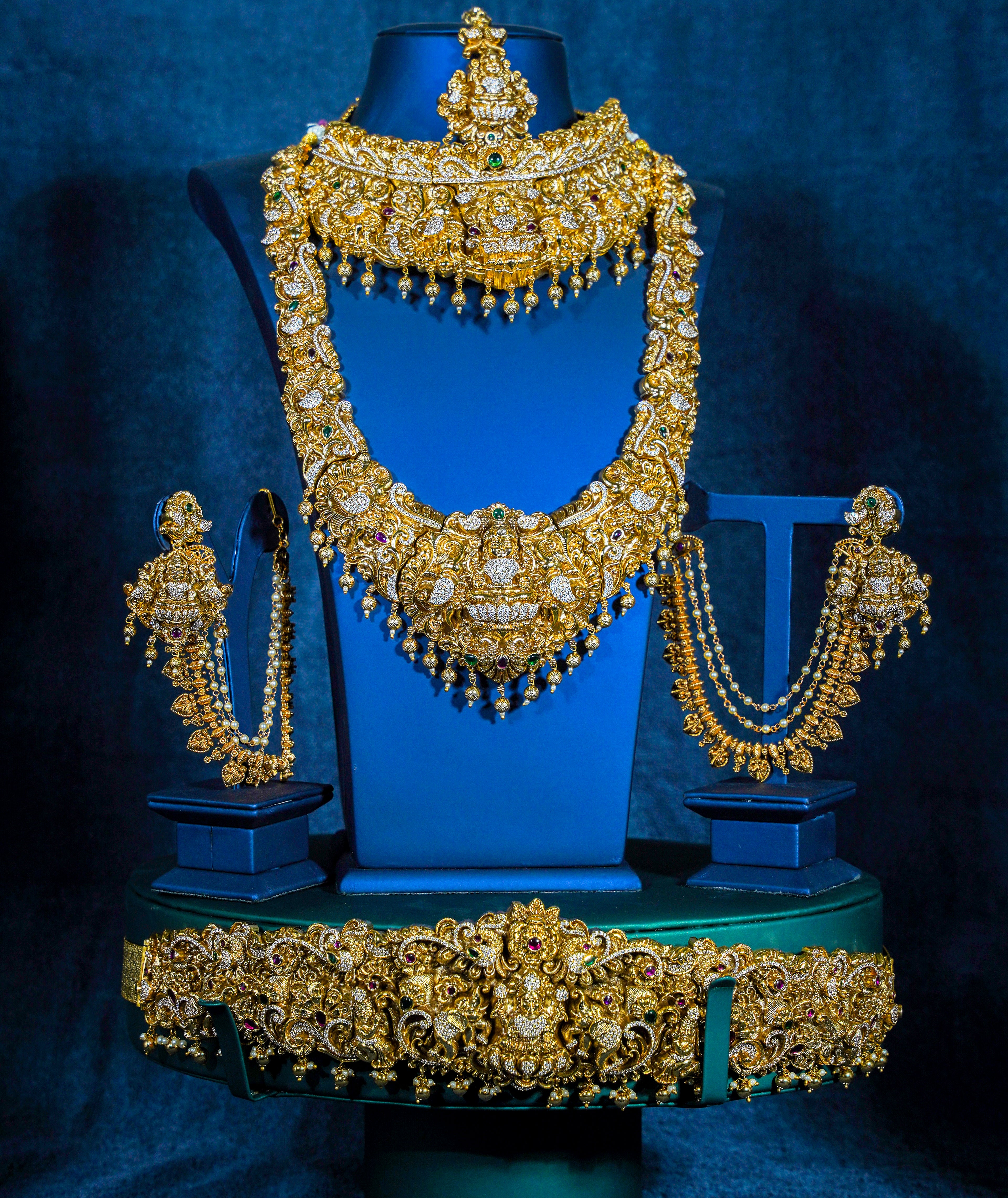 Gold Alike Lakshmi Peacock Temple Bridal Set