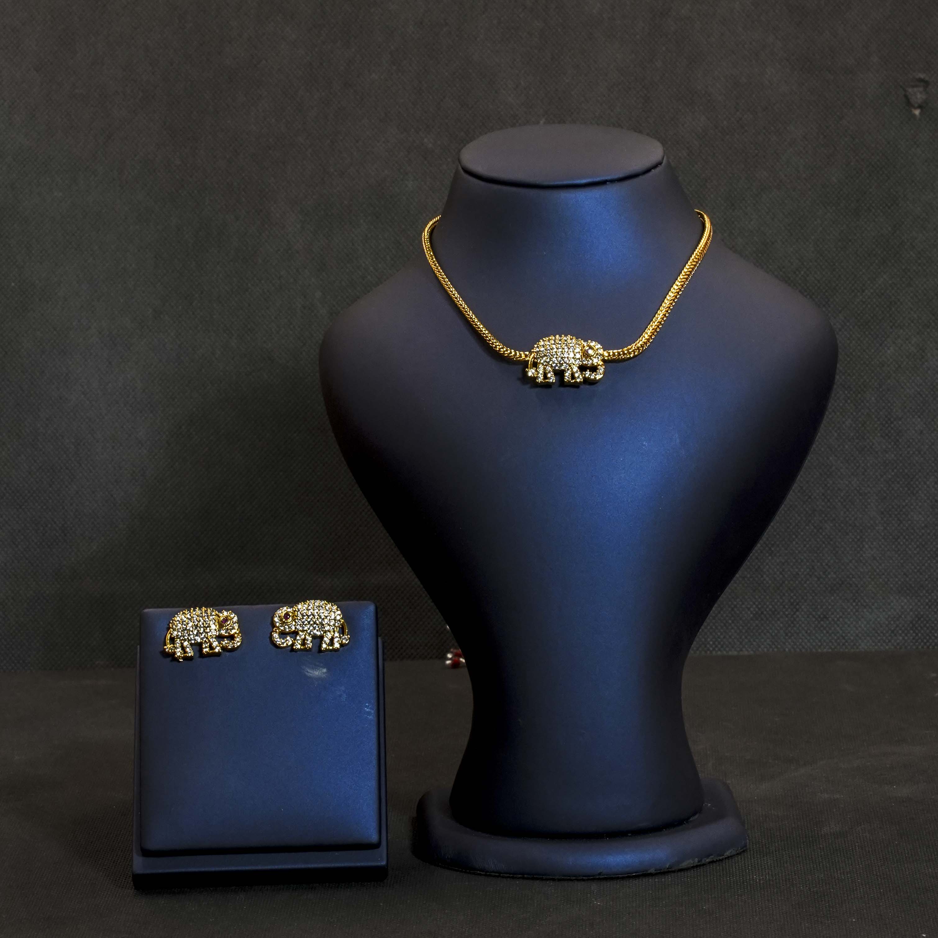 Elephant Pendant AD Stones Choker Necklace