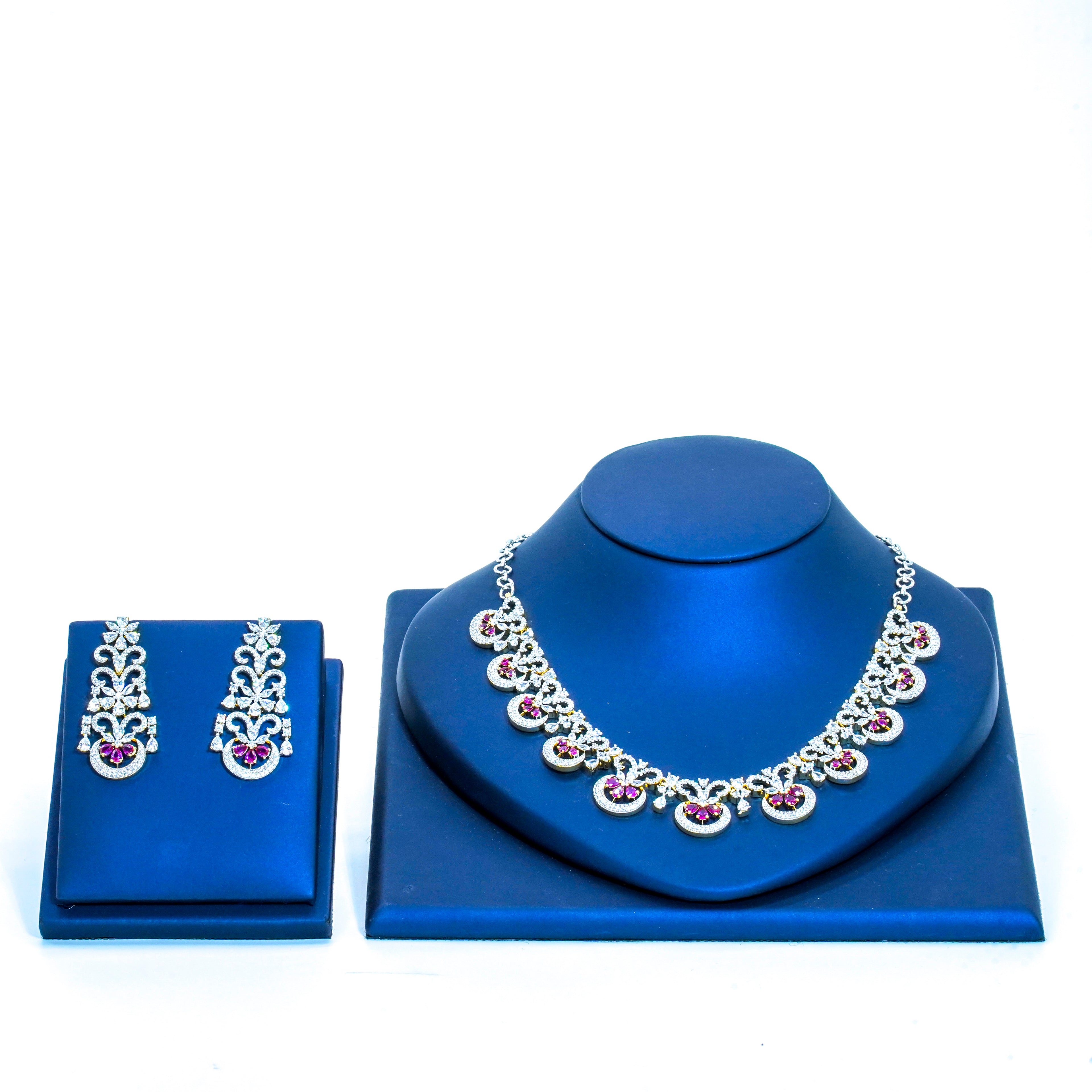 Silver Polish Floral AD Stones Short Necklace