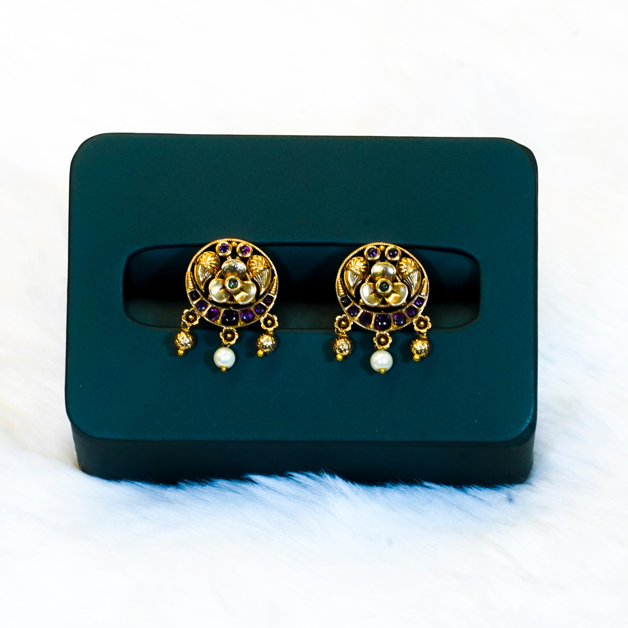 Gold Alike Ruby Stones Stud Earrings