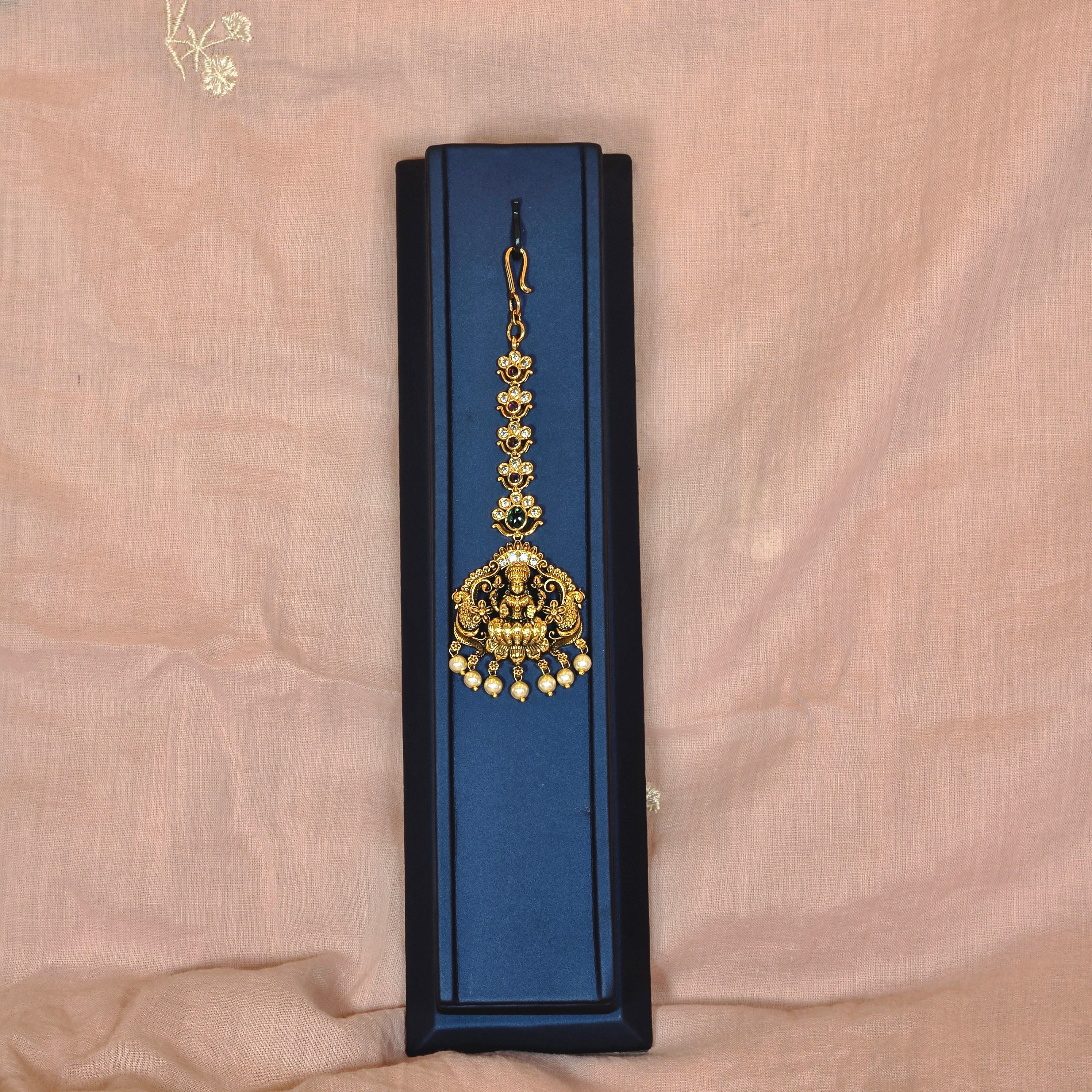 Lakshmi and Peacock Multi Stones Maangtikka