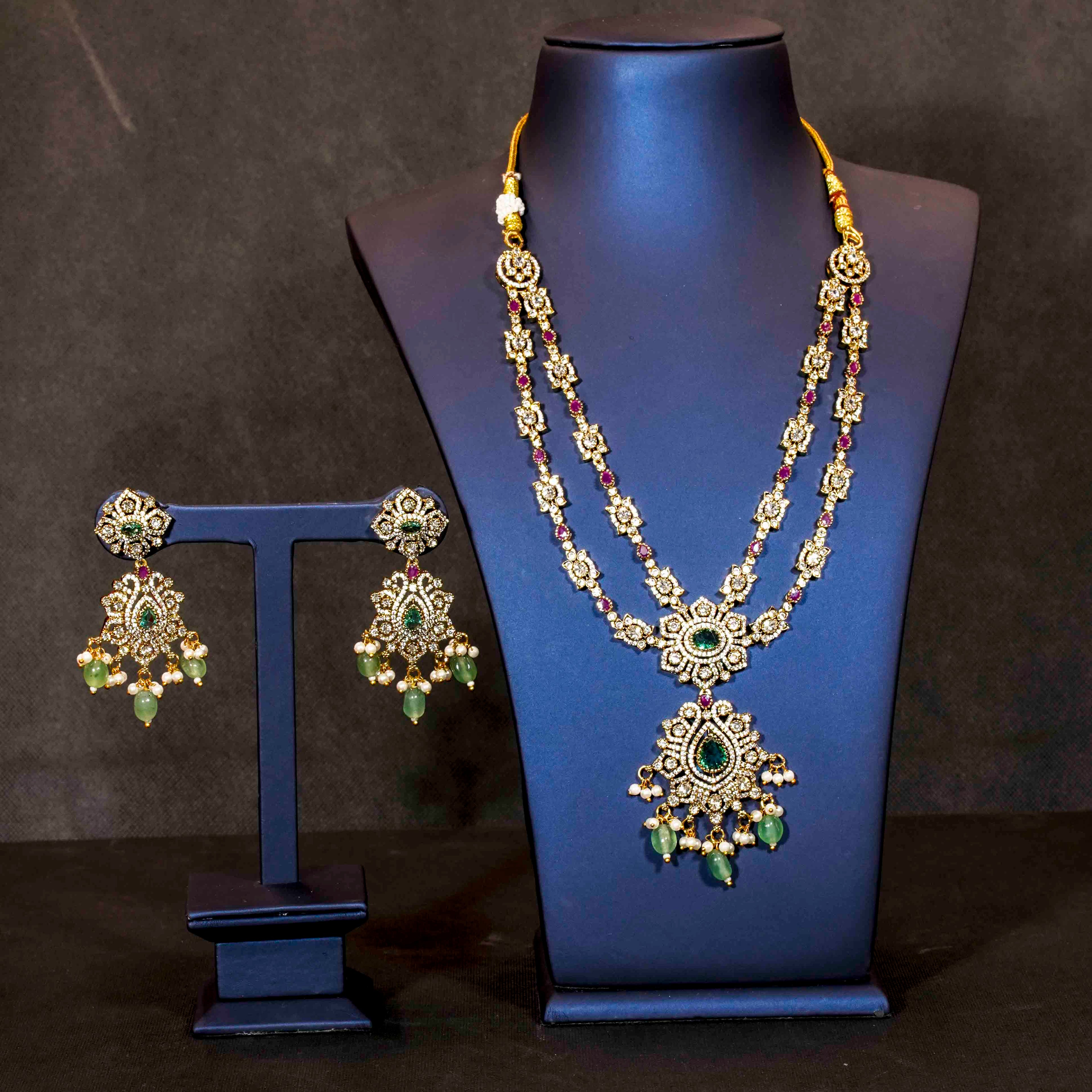 Floral Design Multi Stones Mid Length Necklace