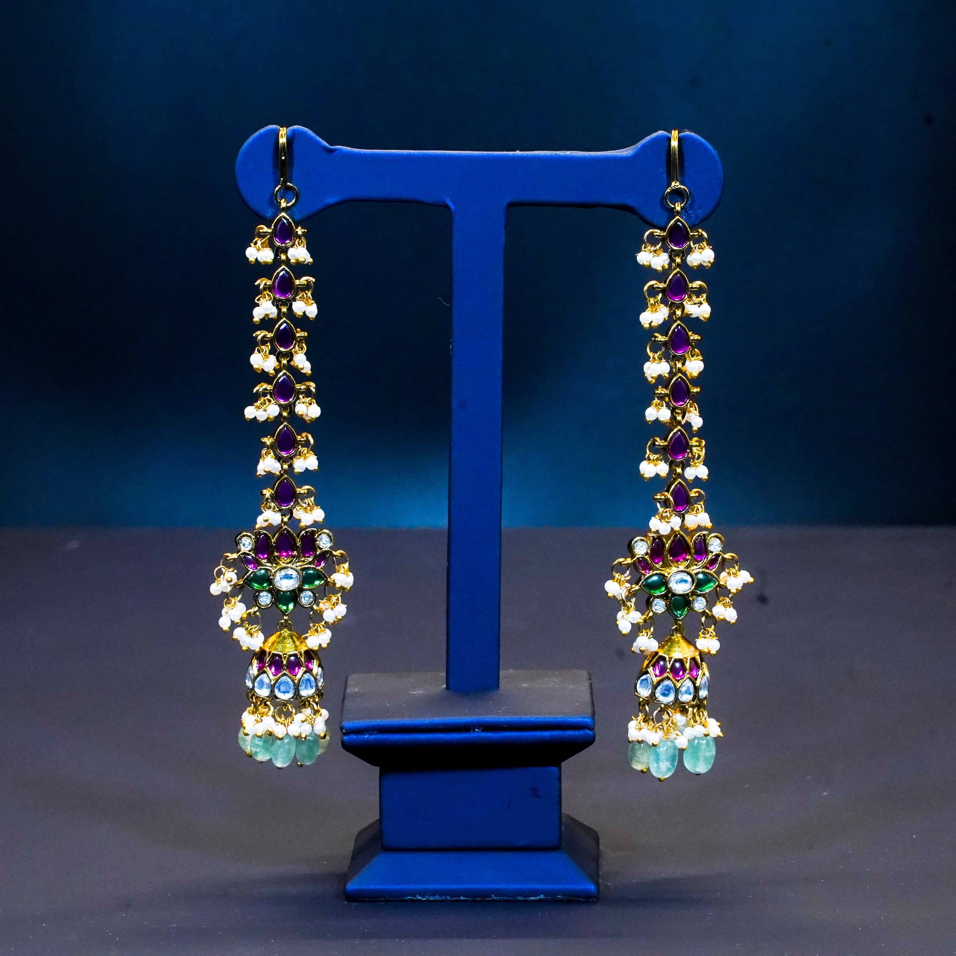 Stunning Kemp Lotus Design Jhumukas with Chain