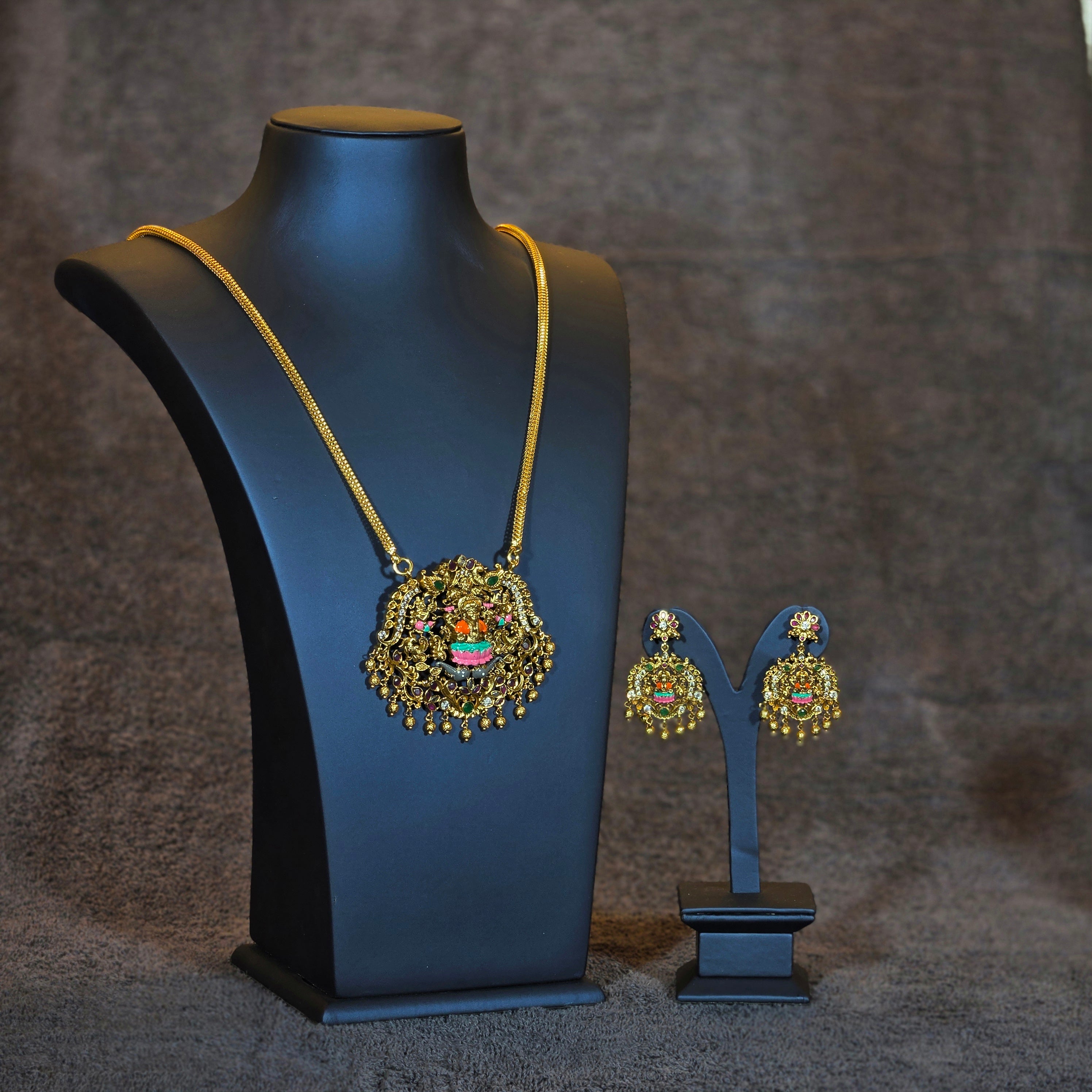 Enamel Lakshmi Peacock Design Pendant Necklace set