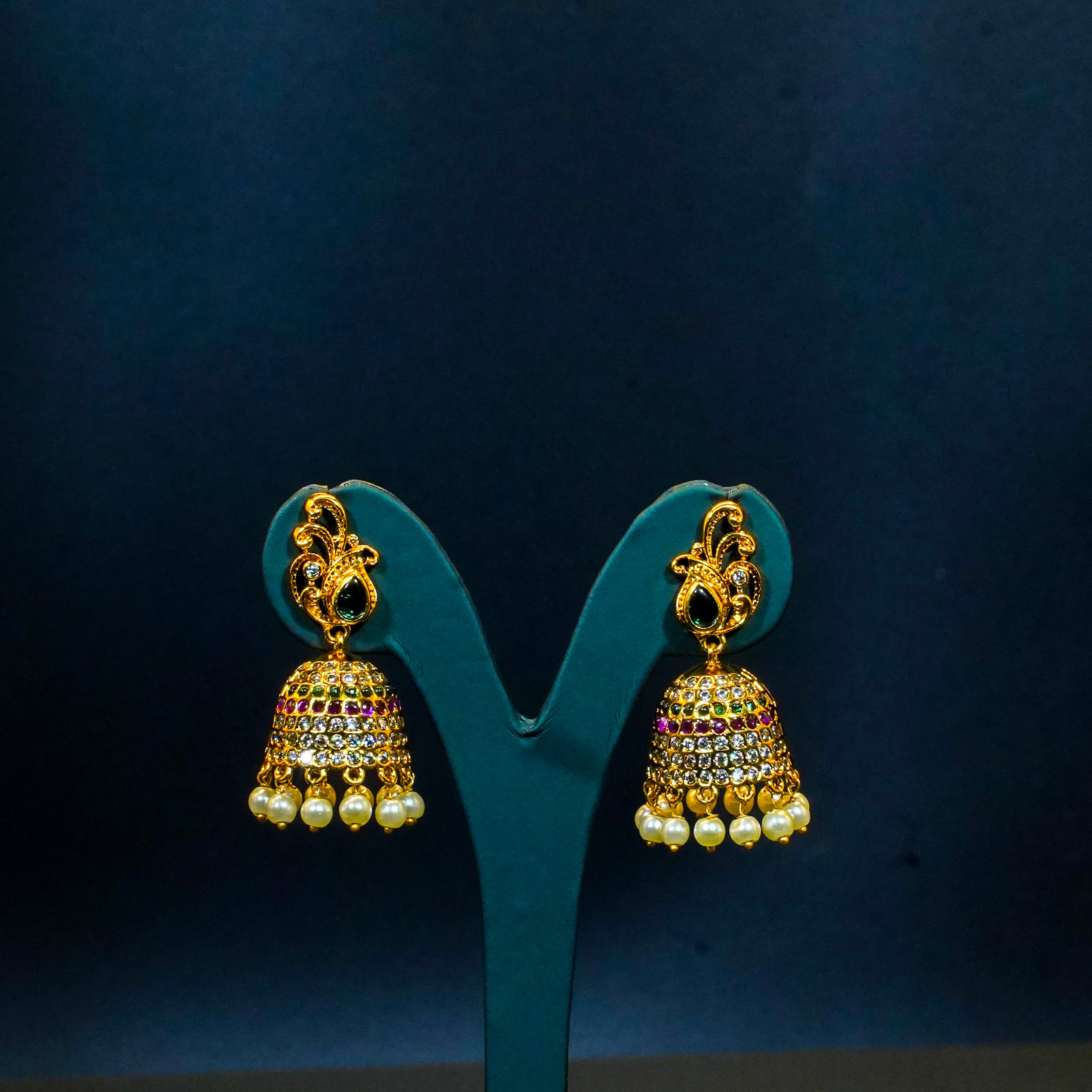 Peacock Design CZ Stones Jhumukas
